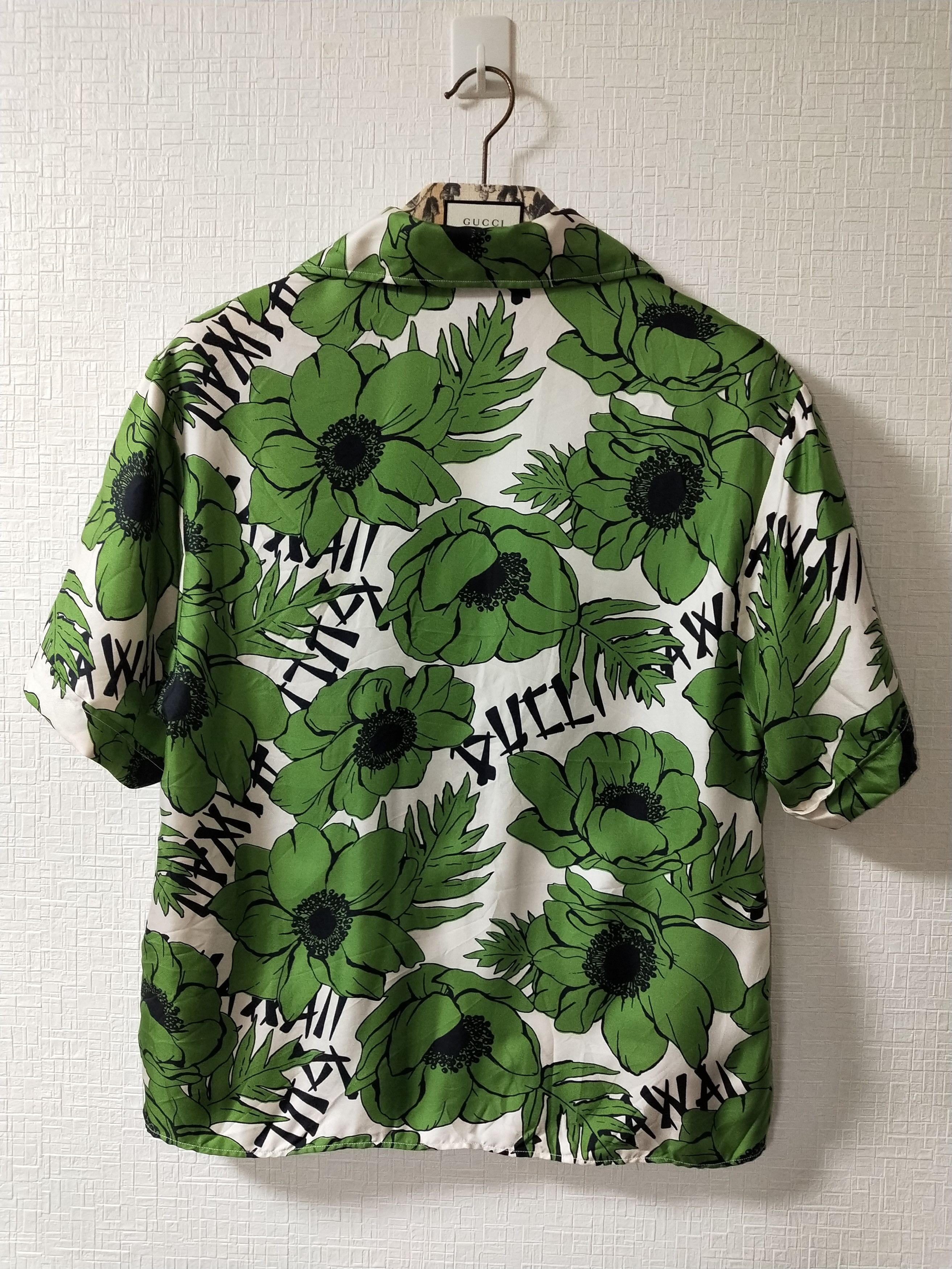 Cuban-collar Floral Print Silk Shirt