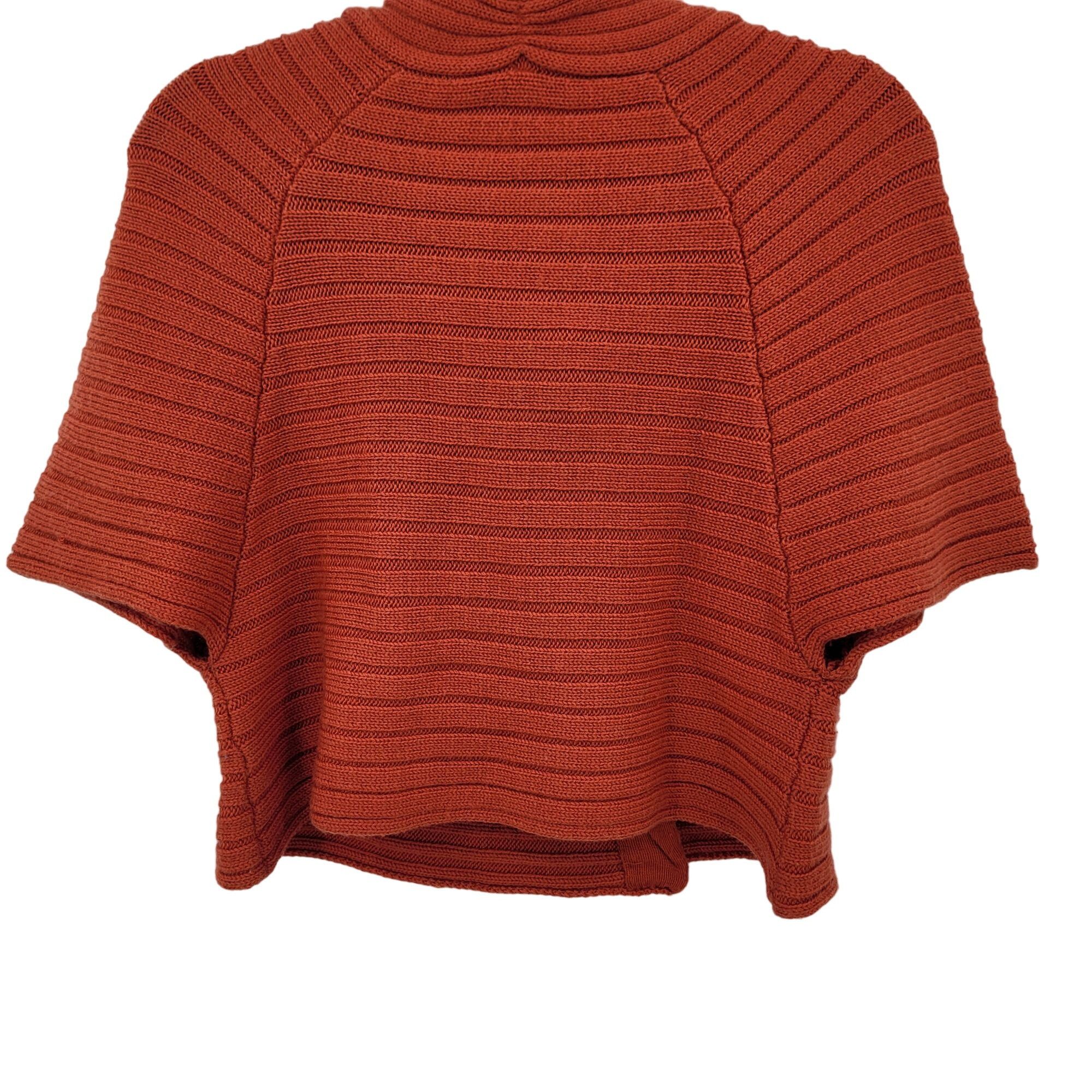Designer Moth Rust Wool Ribbed Knit Poncho L High Collar Button Cardi Size L / US 10 / IT 46 - 11 Thumbnail