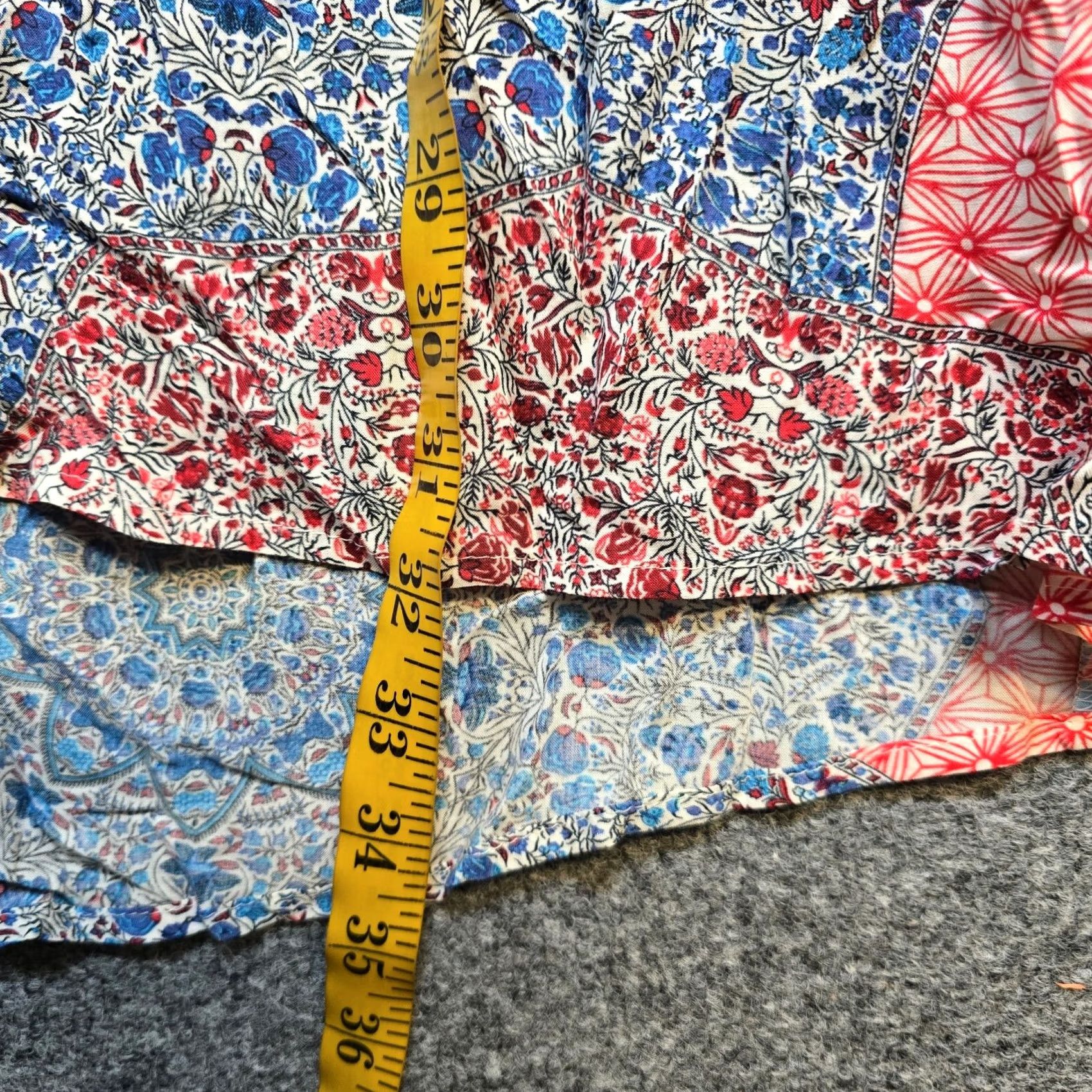 Sanctuary Sanctuary Dress Womens XL Blue Red Patchwork V Neck Boho Hippie Shirt Dress Womens XL Red Size XL / US 12-14 / IT 48-50 - 7 Thumbnail