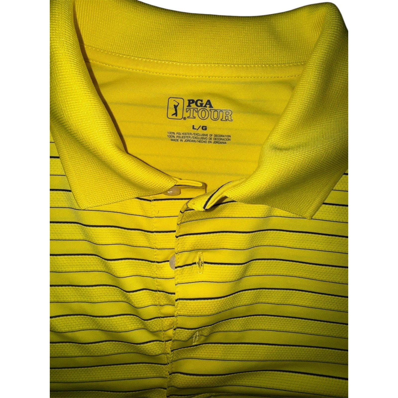 PGA Tour PGA Tour Men Striped Short Sleeve Polo Yellow SZ LARGE GOLF Size US L / EU 52-54 / 3 - 2 Thumbnail