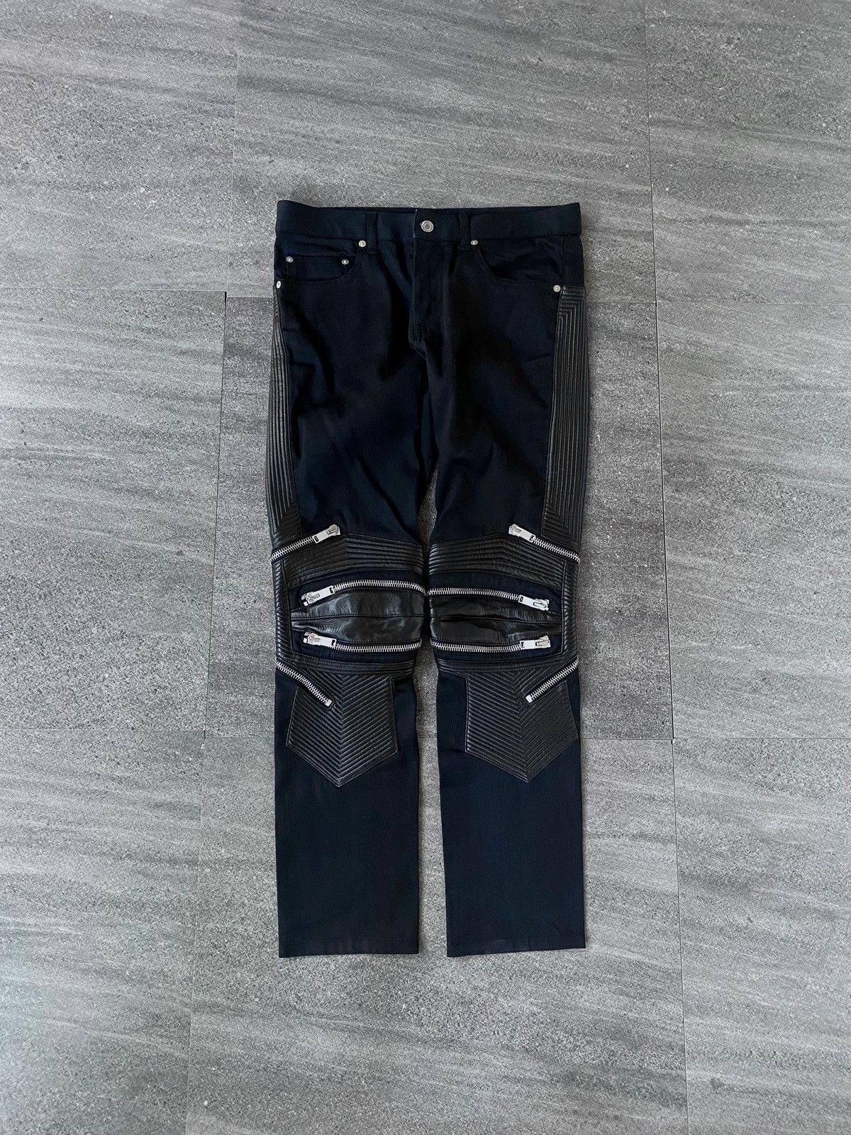 Saint Laurent Paris D04 Moto Zip Biker Denim Jeans with Leather