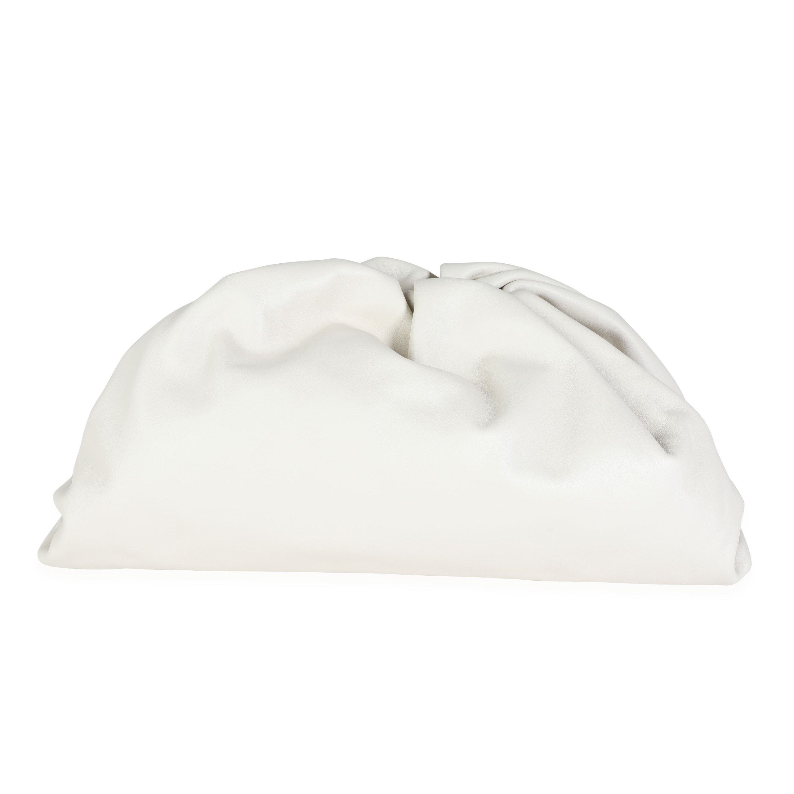 image of Bottega Veneta Plaster Calfskin Leather Pouch in White, Women's