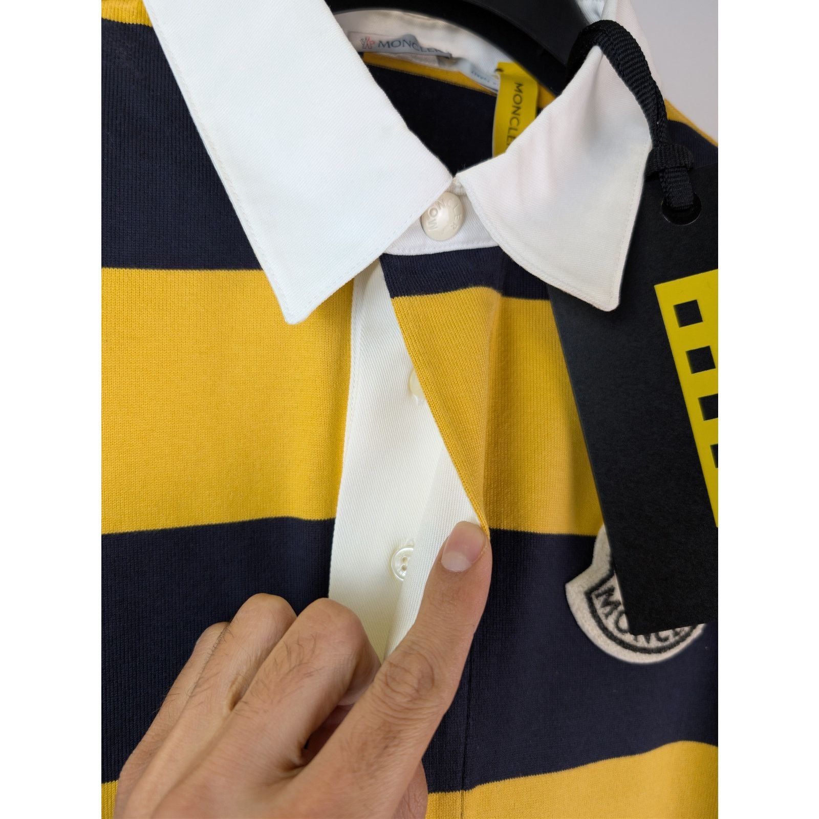 Moncler × Palm Angels o1rshd1 Striped Cotton Polo Shirt in Yellow / Blue Size US L / EU 52-54 / 3 - 8 Thumbnail