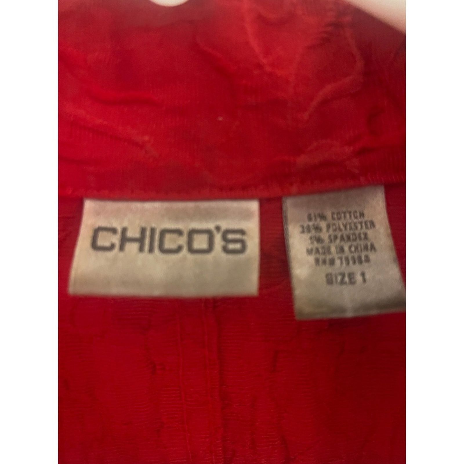 Chicos Chico's Red Textured Mandarin Jacket Sz 1 M Crinkle Cloque Size M / US 6-8 / IT 42-44 - 3 Thumbnail