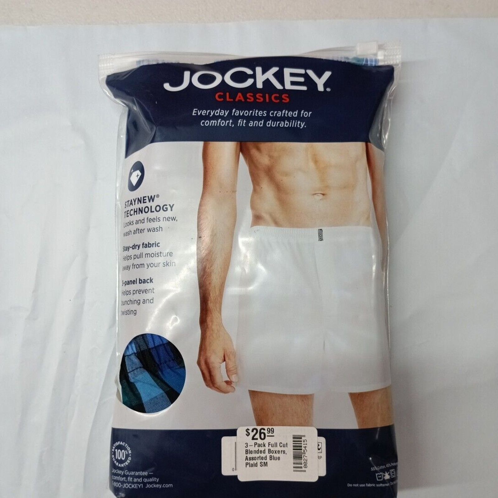 Jockey Jockey Classics Woven Boxers 3 Pack Men's S 28-30 Blue Plaid Size 28 - 3 Thumbnail
