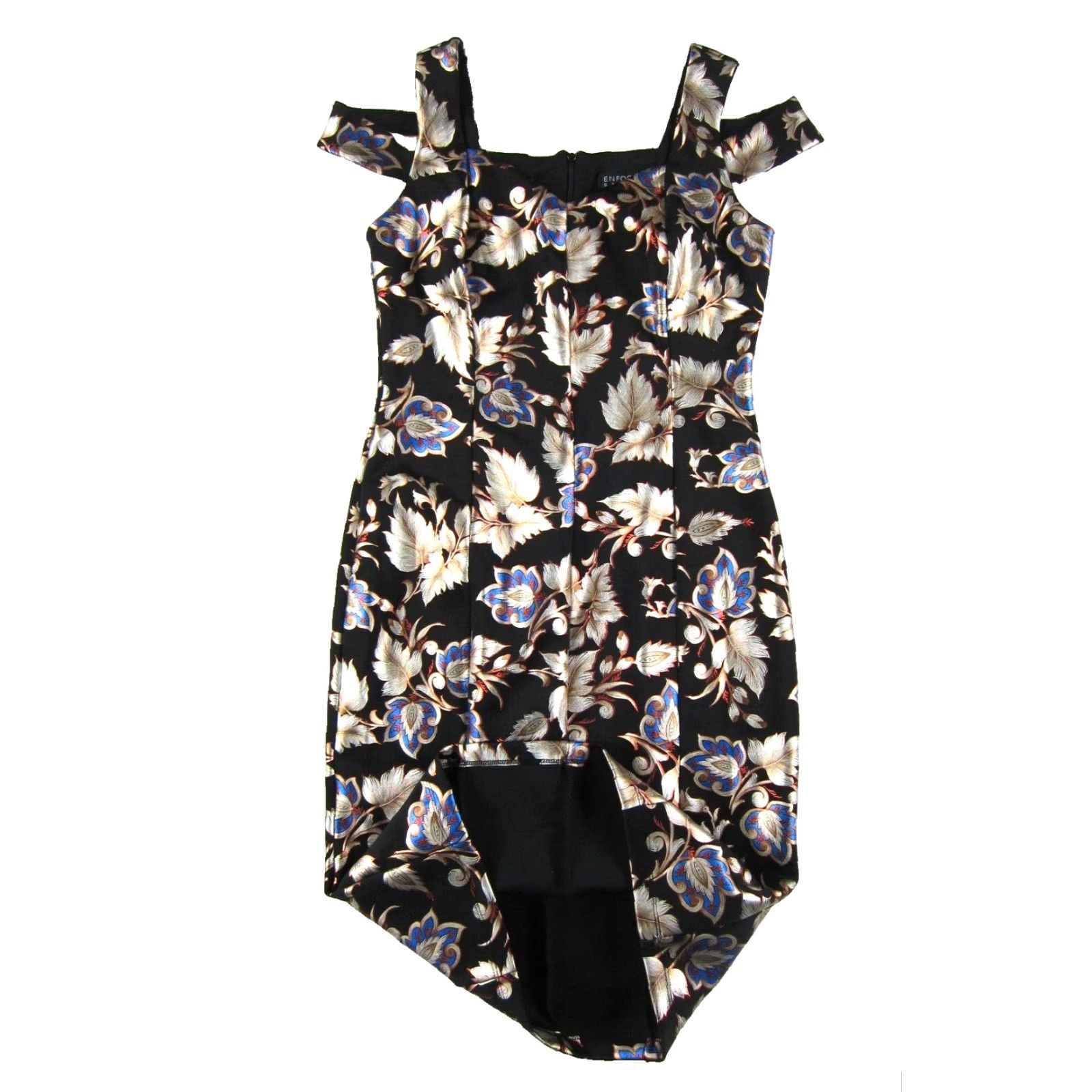 Vintage VINTAGE Enfocus Studio Black Gold Blue Floral Stretch Off Shoulder Shift Tank Dress 6 Size M / US 6-8 / IT 42-44 - 6 Thumbnail