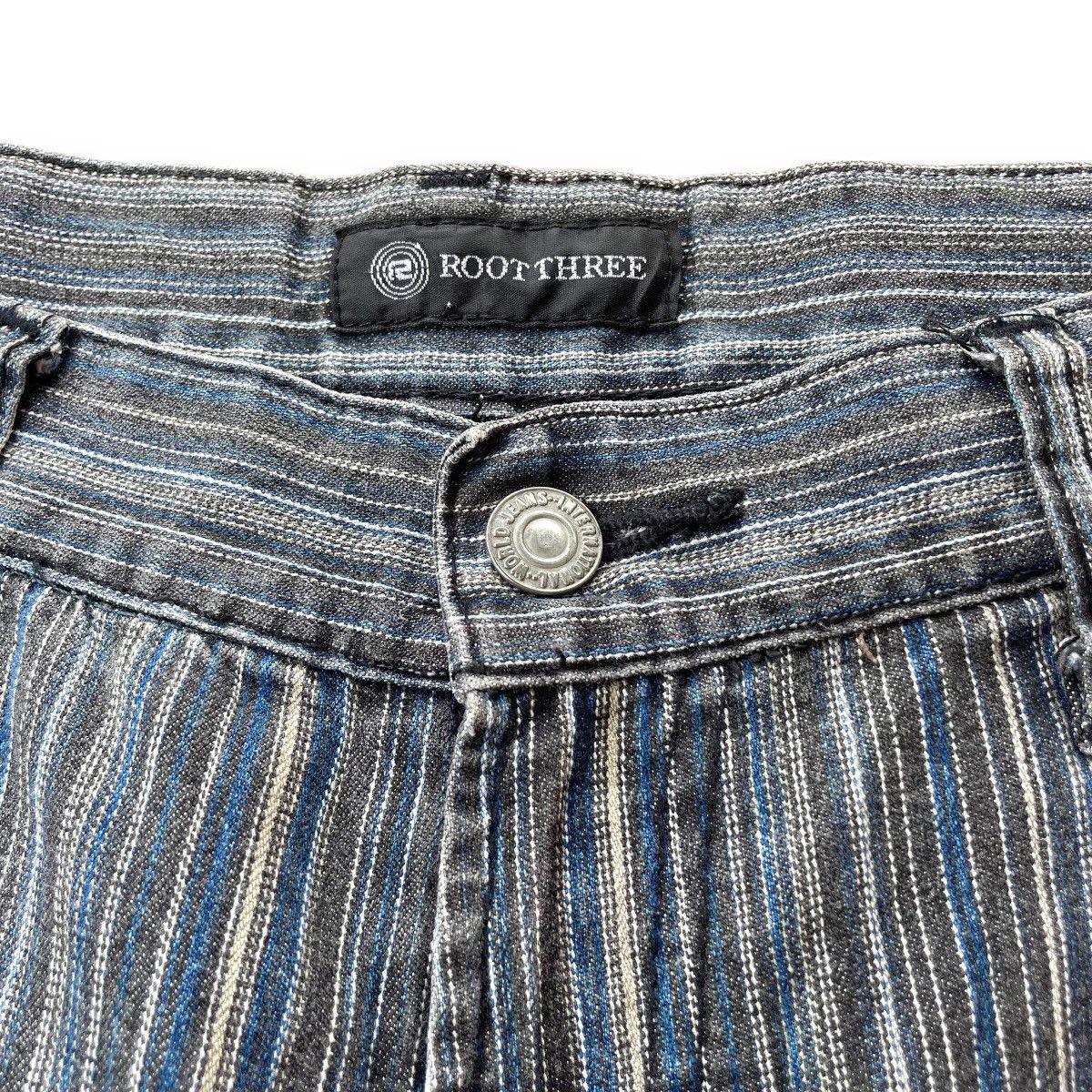 Tornado Mart 🇯🇵 VINTAGE ROOT THREE STRIPES DENIM PANTS Size US 30 / EU 46 - 12 Thumbnail