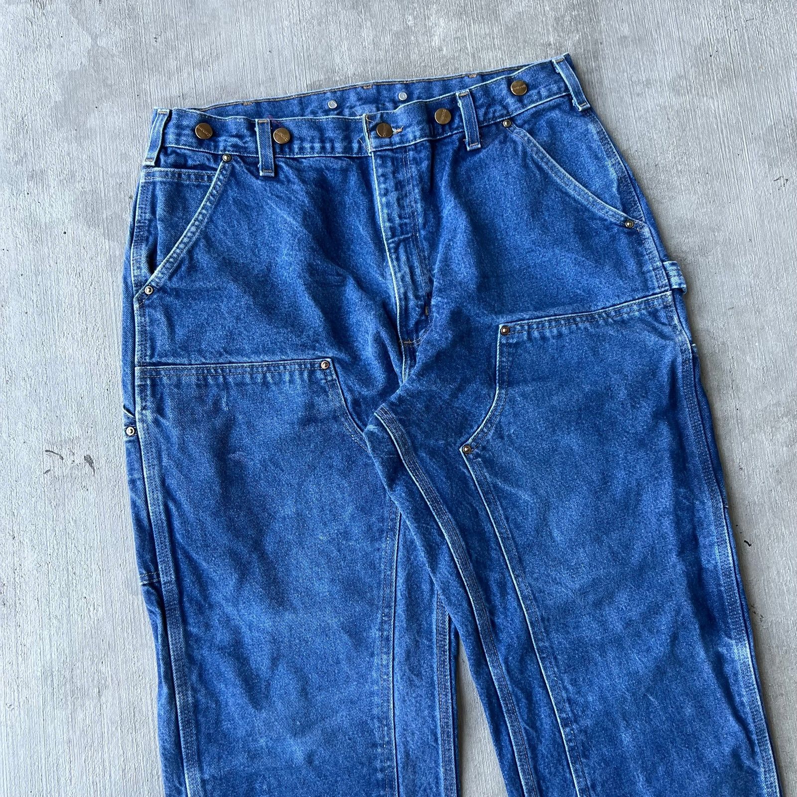 Carhartt × Vintage Carhartt blue denim jeans double knee work carpenter pants Size US 35 - 2 Thumbnail