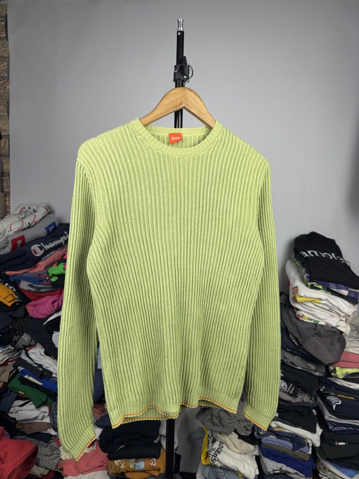 Hugo Boss Avant Garde 00s Hugo Boss Green Ribbed Knit Cotton Sweater Size US M / EU 48-50 / 2 - 1 Thumbnail