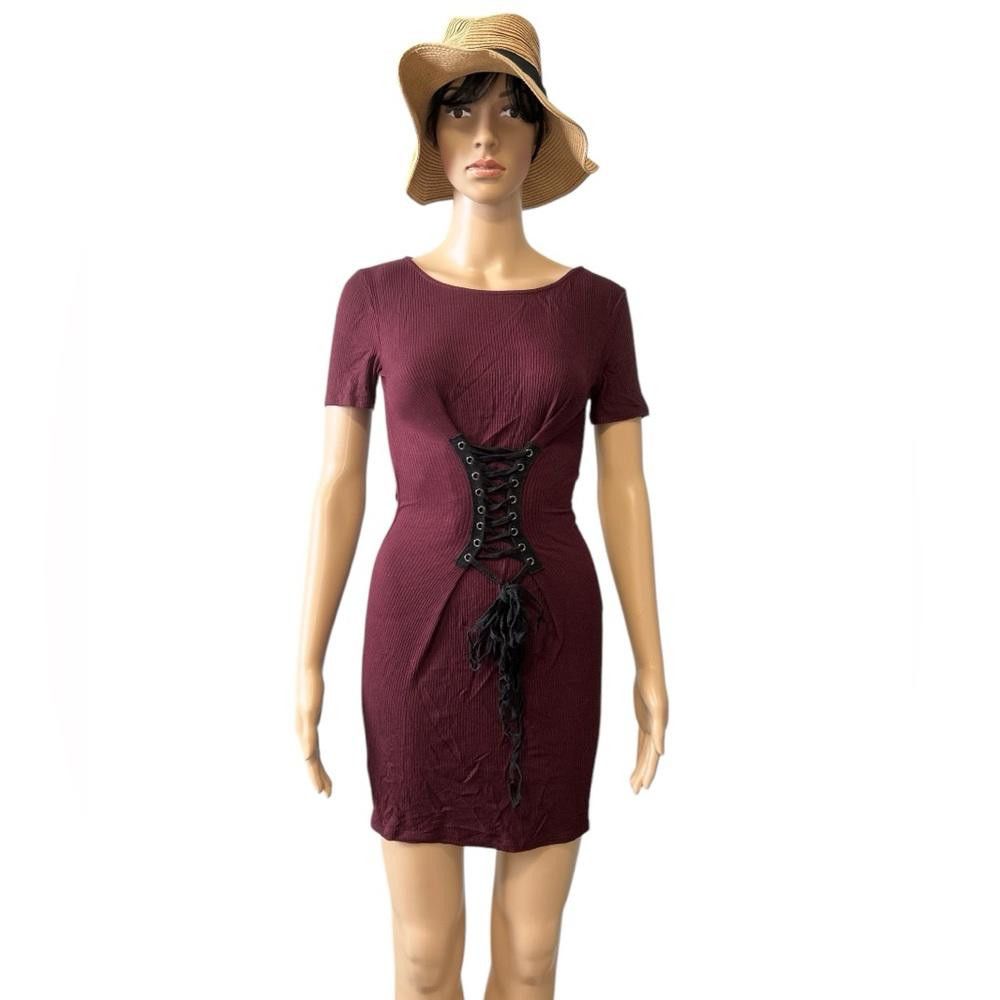 Forever 21 Forever 21 Burgundy Lace-Up Mini Dress Size S / US 4 / IT 40 - 1 Thumbnail
