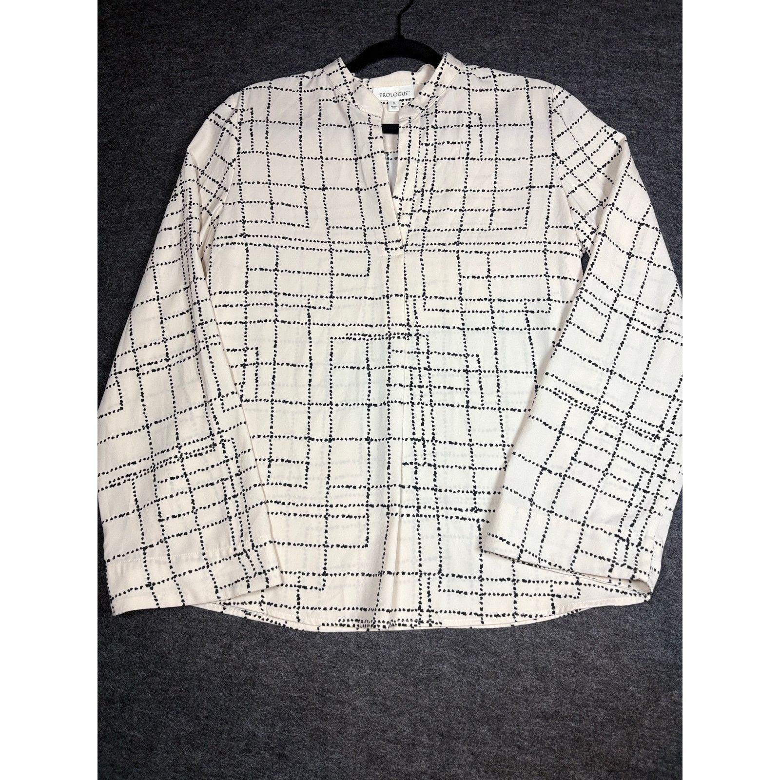 Other Prologue White Black Grid Blouse Long SleeveTop #0462 Size S / US 4 / IT 40 - 3 Thumbnail