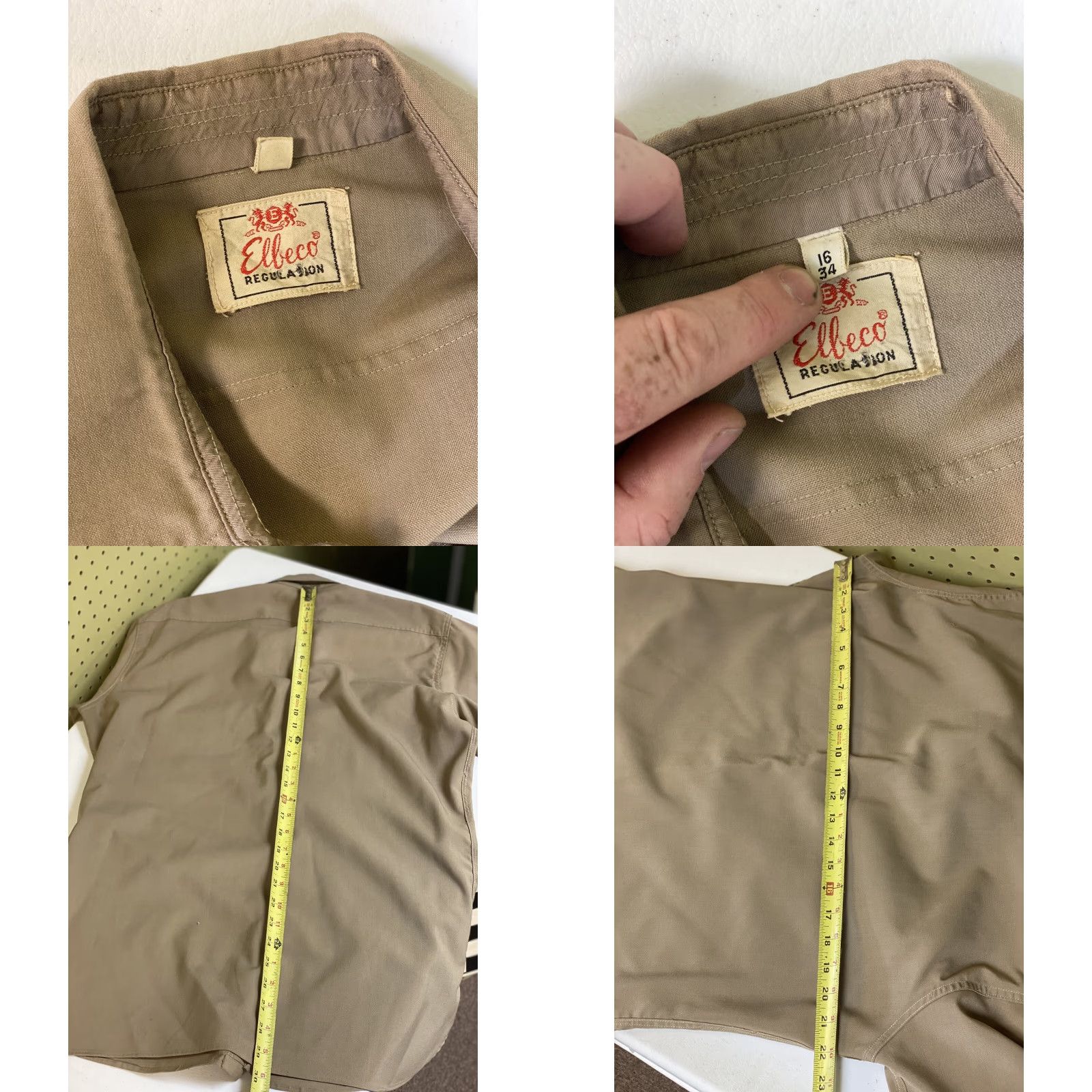 Vintage VINTAGE Elbeco Shirt Work Uniform Button Down Mens Tan Cop Top 16 34 16 Polyester Tan Workwear Mens Size US L / EU 52-54 / 3 - 8 Thumbnail