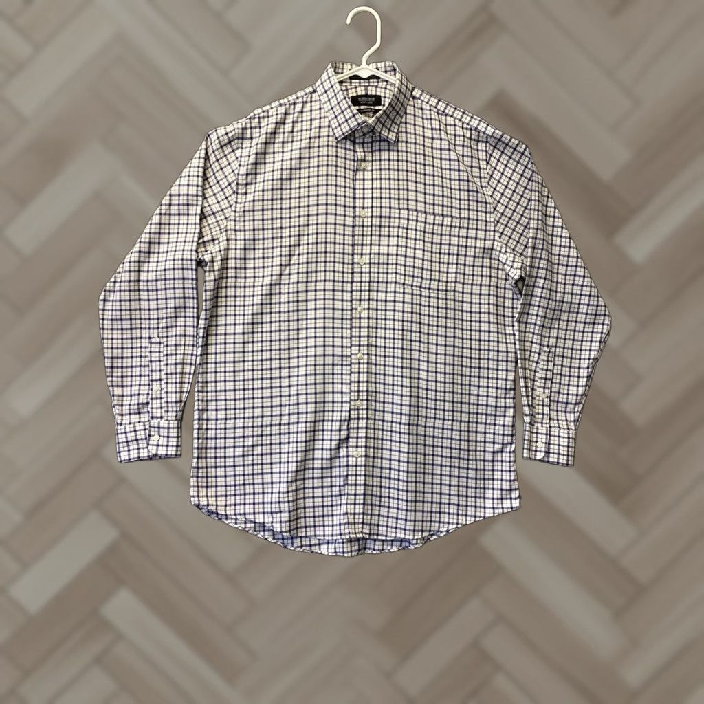 Nordstrom Nordstrom Dress Shirt Men 16.5 Blue Plaid Button-Down Non-Iron Wrinkle-Resistant Pockets 100% Cotton Regular Fit Multi-Color Mens Size 42R - 1 Thumbnail