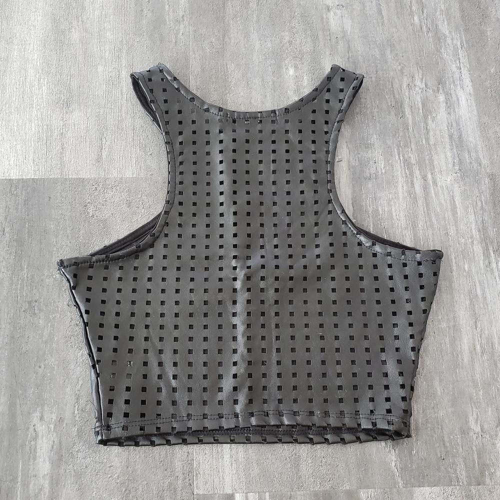 Designer Black Faux Leather Papaya Racerfront Crop Size S / US 4 / IT 40 - 2 Thumbnail