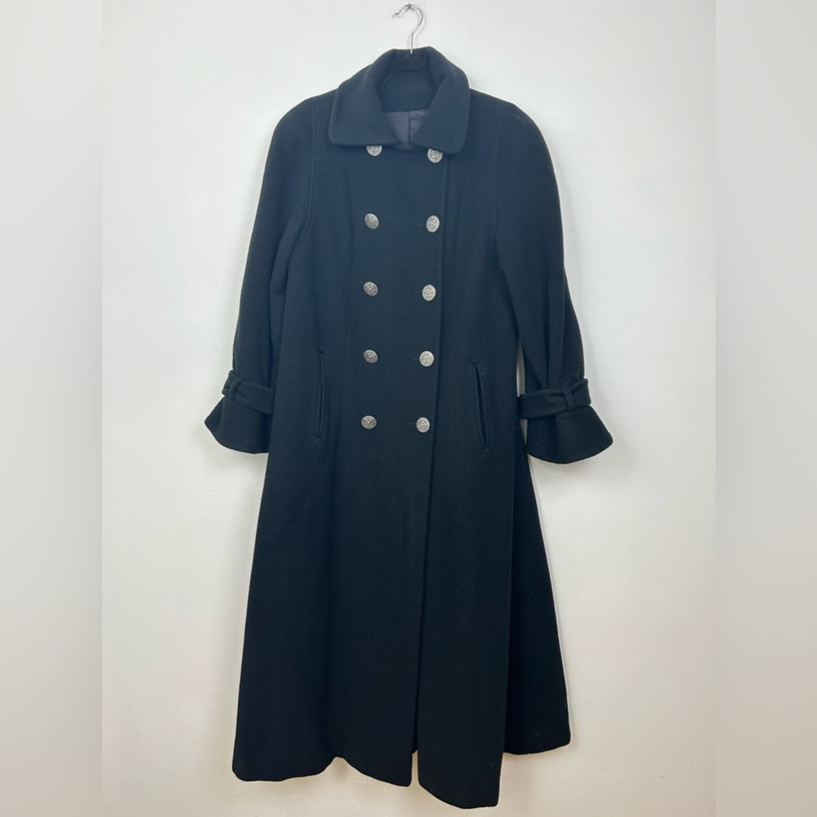 image of Nina Ricci Vintage Wool & Cashmere Button Trench Coat in Black, Women's (Size XL)