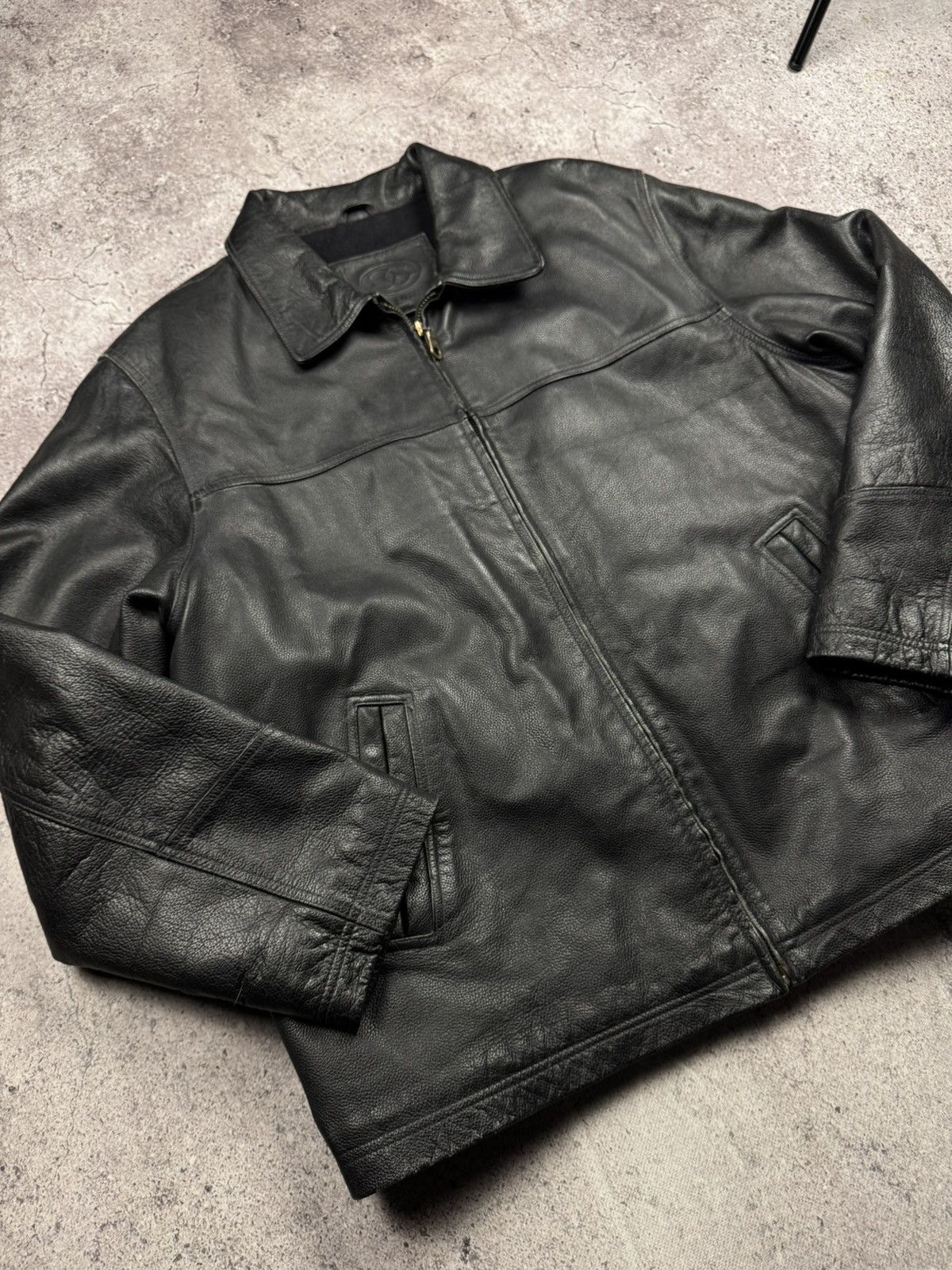 Japanese Brand Vintage leather hard jacket bomber baggy boxy opium japanese Size US XL / EU 56 / 4 - 5 Thumbnail