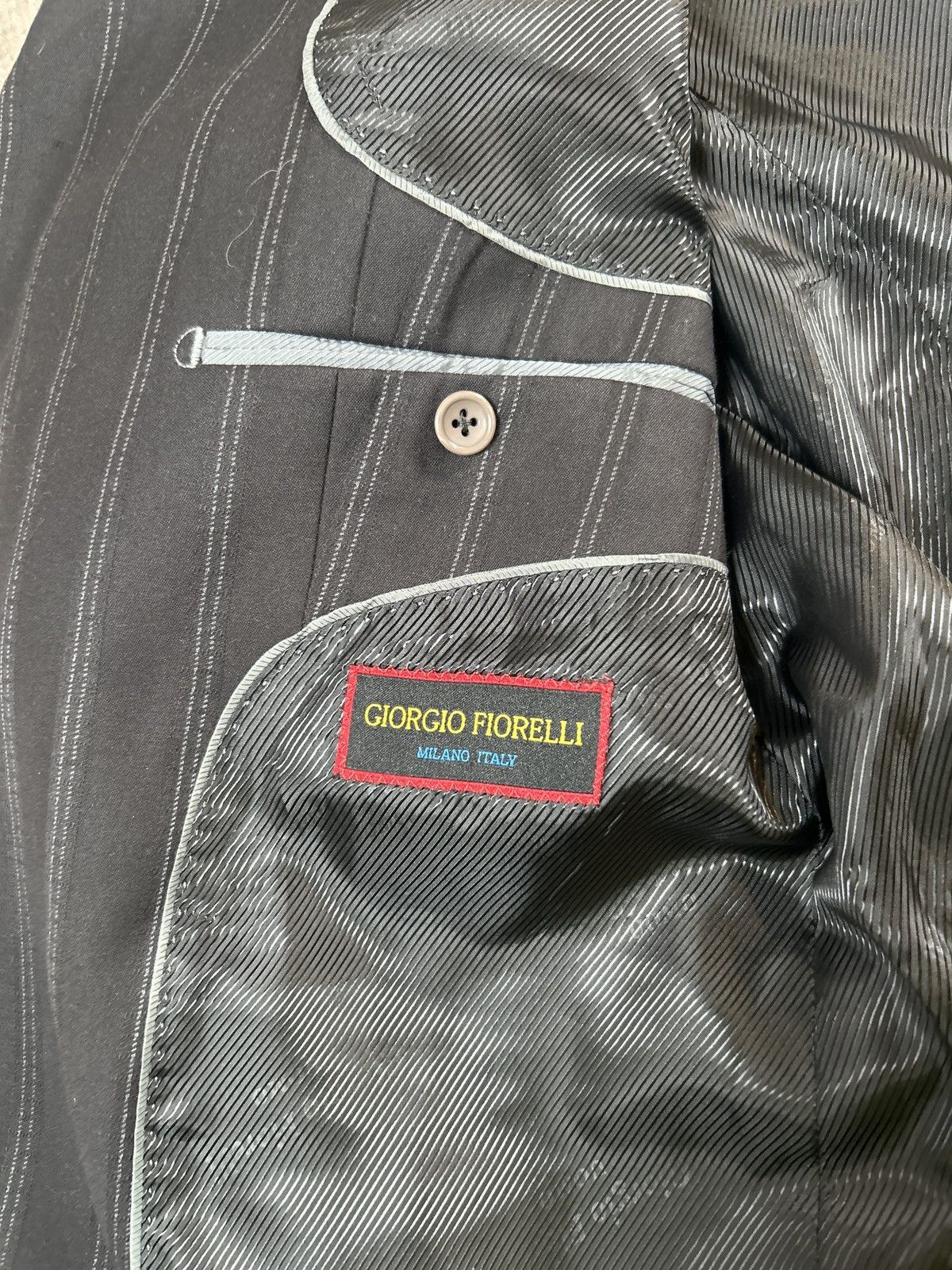 Giorgio Fiorelli Giorgio Fiorelli Men’s 46R Black Pinstripe Jacket Blazer Size 46R - 5 Thumbnail