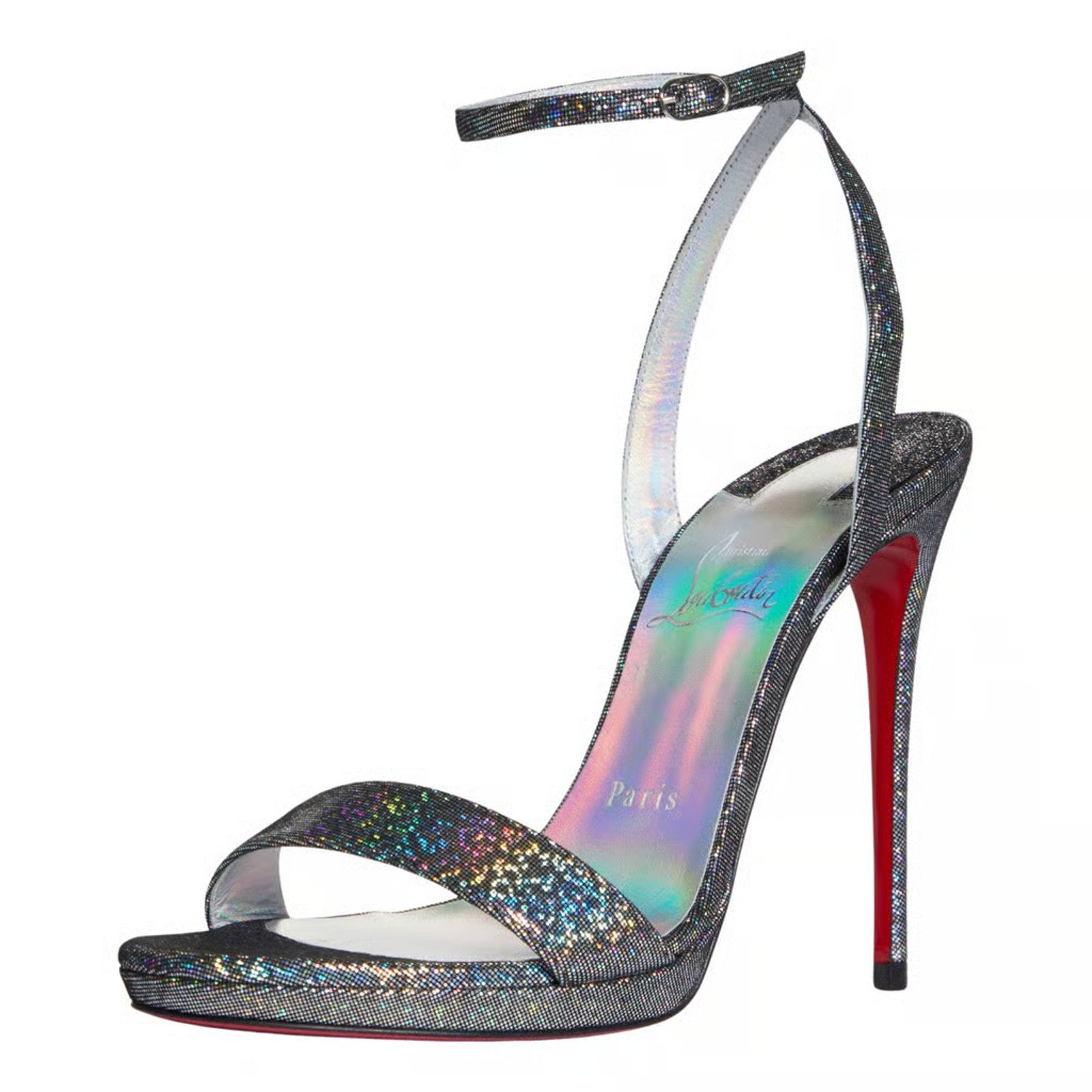 Christian Louboutin Loubi Queen 120 Silver Disco Ankle Strap Sandal Heel Pump 38 Size US 8 / IT 38 - 1 Thumbnail