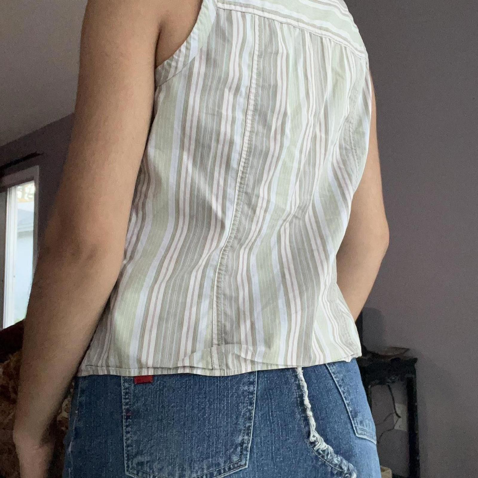 Old Navy Sleeveless collared white and green striped blouse Size S / US 4 / IT 40 - 5 Thumbnail