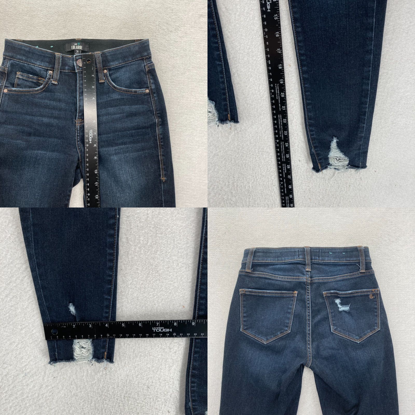 Vintage LuLaRoe With Love Jeans Women's 24 Skinny Dark Blue Stretch Denim Distressed Size 42" / US 20 - 8 Thumbnail