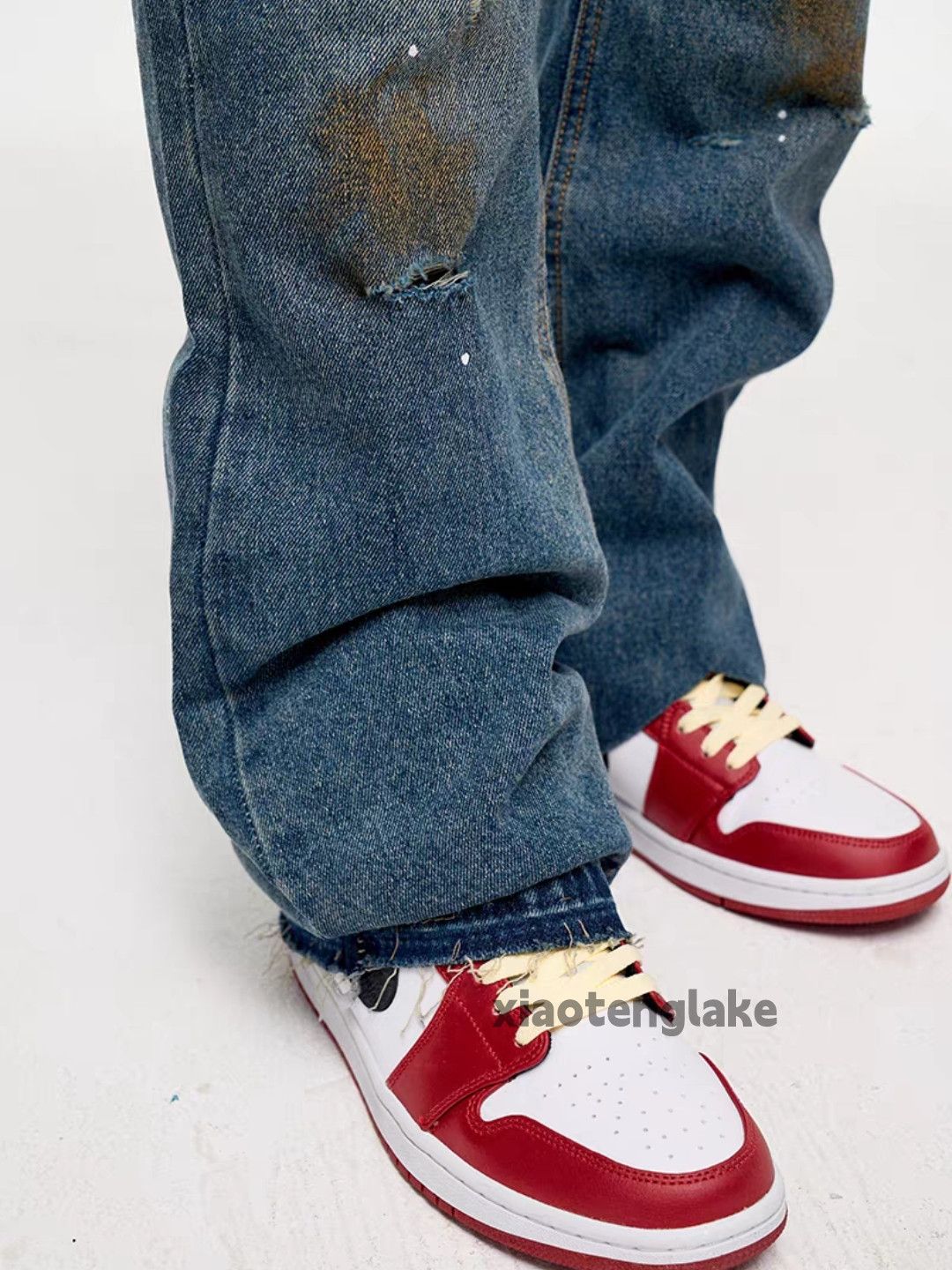 Jean Unisex washed faded loose baggy ripped damaged jeans Size US 36 / EU 52 - 8 Thumbnail