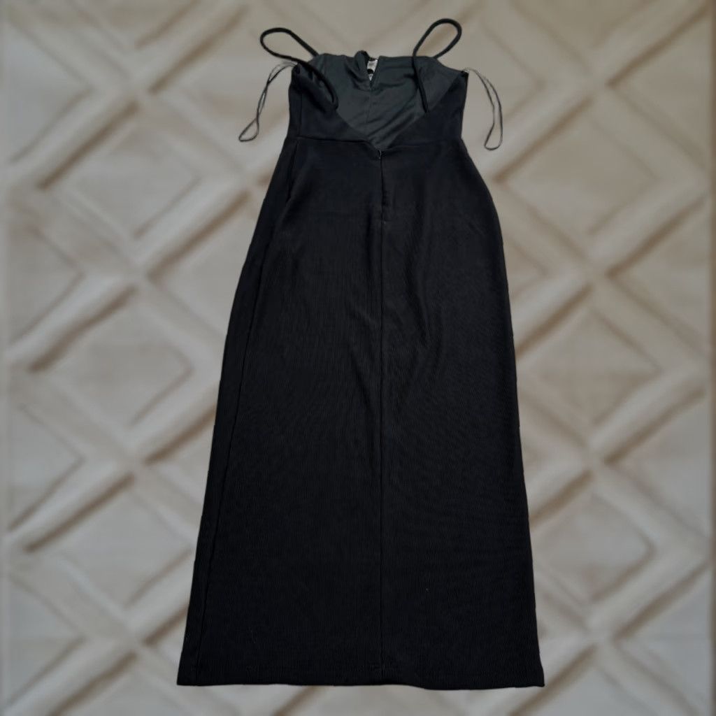 Bershka Bershka Black Night Out Midi Dress Womens Small Button Front Strappy Knit Slip Dress Sleeveless Size S / US 4 / IT 40 - 1 Thumbnail