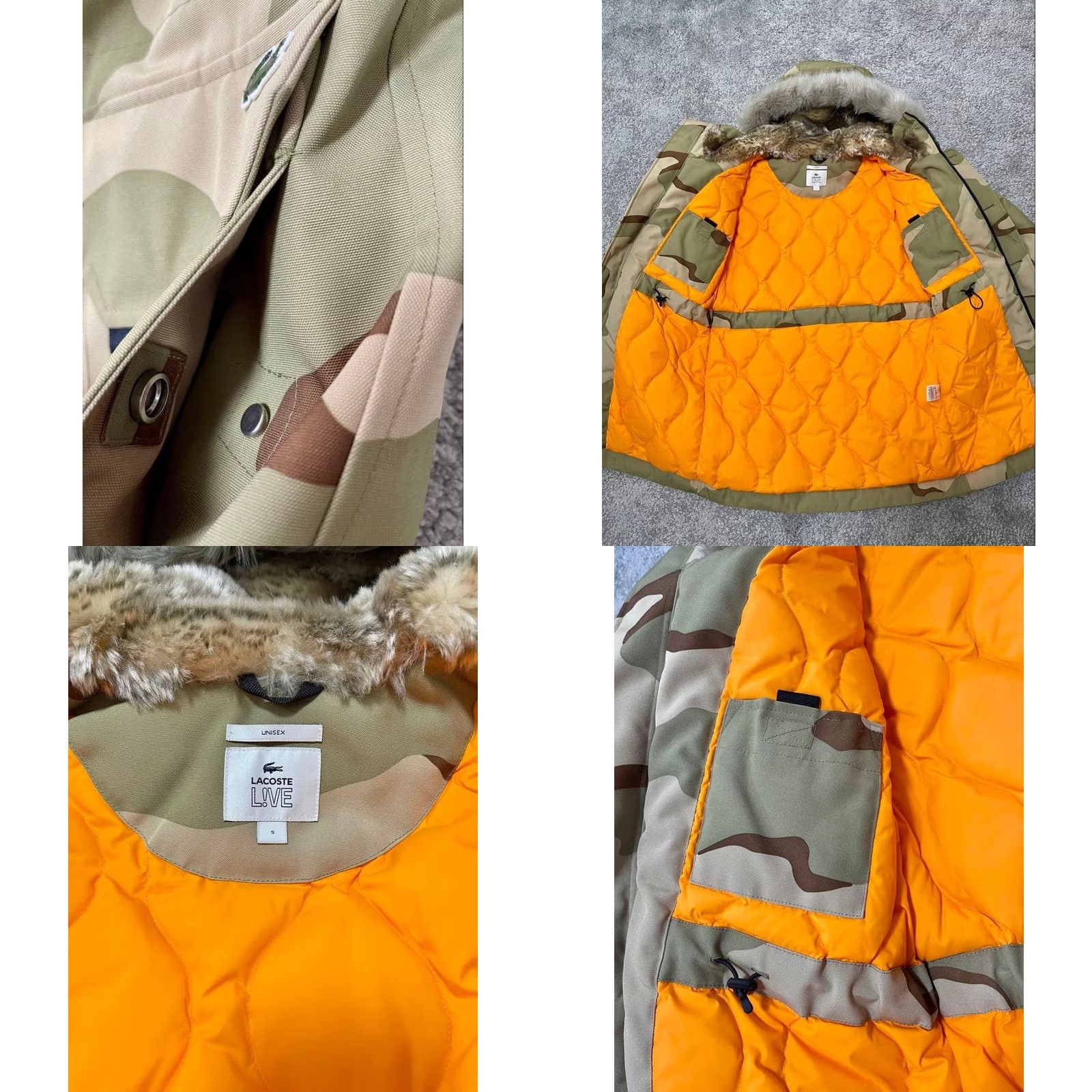 Lacoste LACOSTE Desert Camo Down Jacket/ Beige x Brown/ Size: S Mens Jacket Size US S / EU 44-46 / 1 - 8 Thumbnail