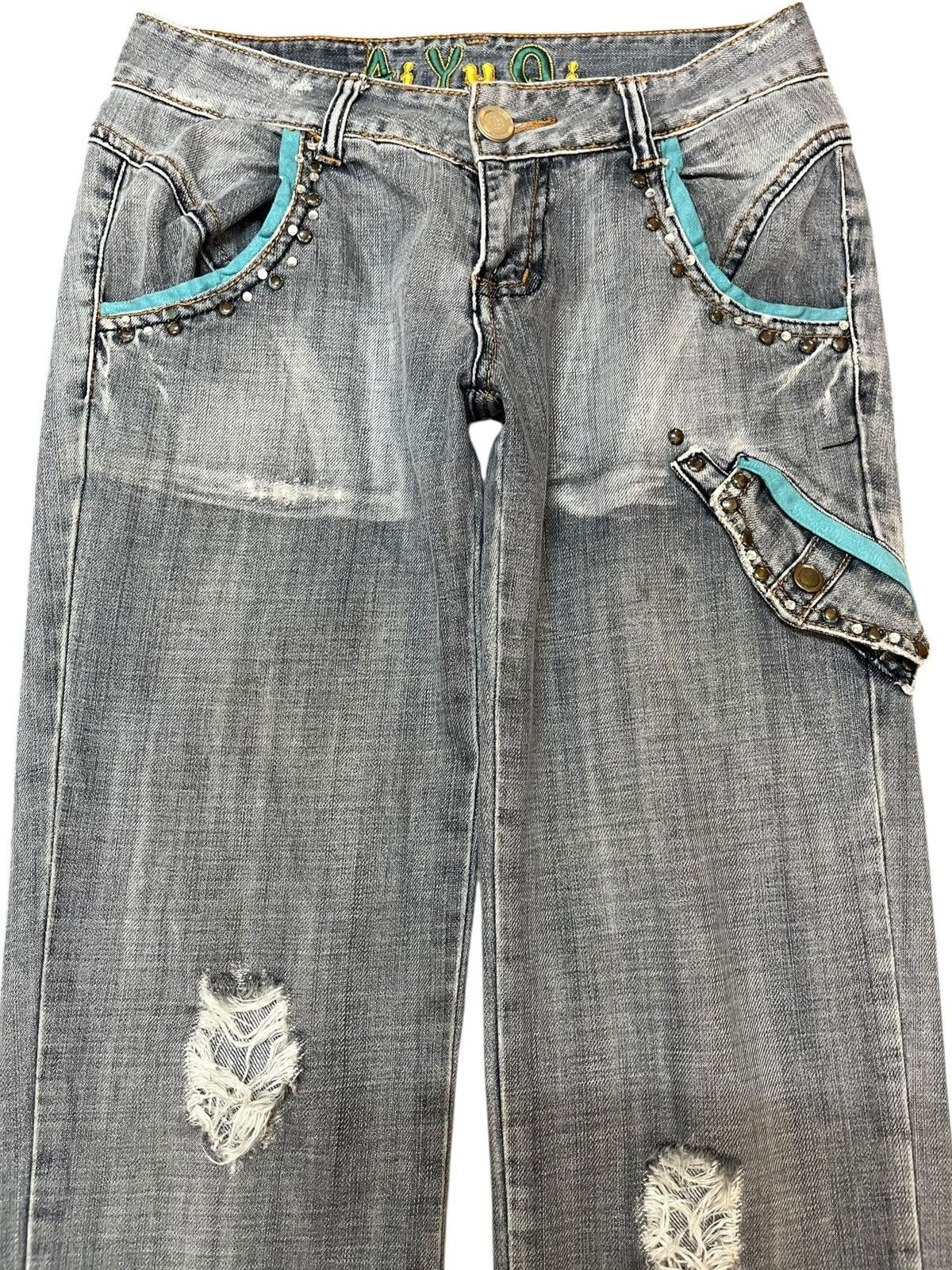 Beauty Beast × Japanese Brand Vintage Ai Yu Qi Studded Faded Distressed Denim Size US 29 - 2 Thumbnail