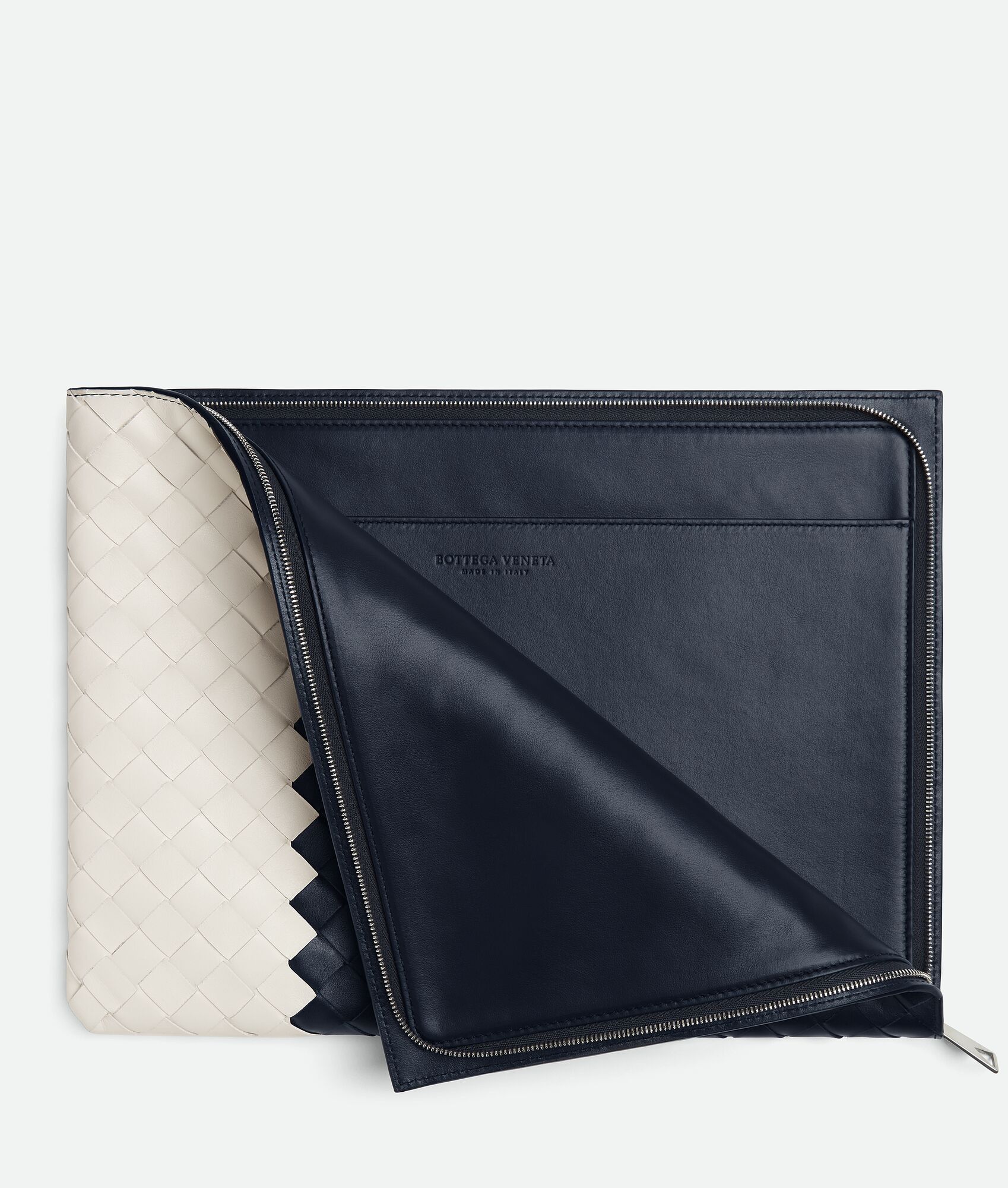 Bottega Veneta o1w1db10525 Size: OS / Intrecciato Half Zip Pouch Navy/White Size ONE SIZE - 2 Thumbnail