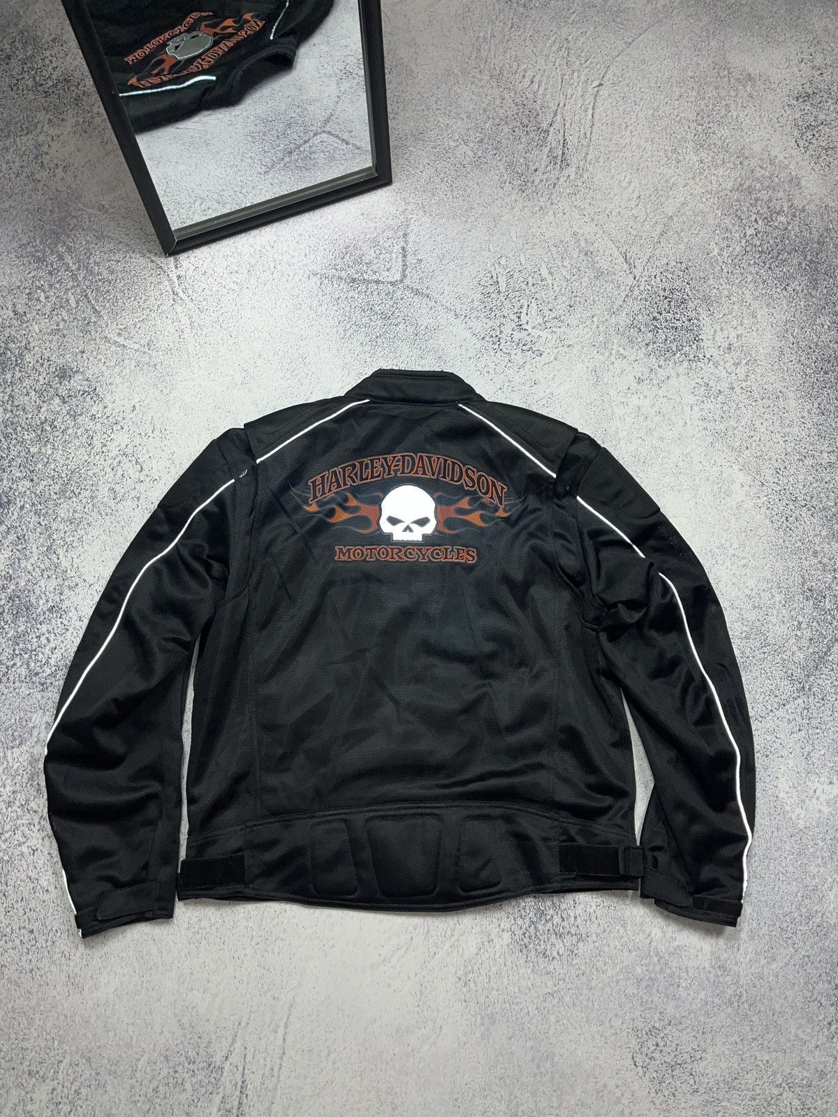 Harley Davidson Flames Harley Davidson Biker Motorcycle Jacket Big Logo Rare Size US L / EU 52-54 / 3 - 2 Thumbnail
