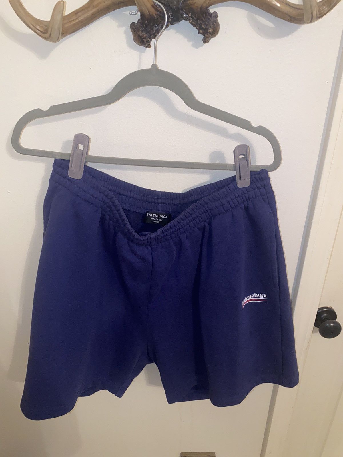 Balenciaga MEN'S POLITICAL CAMPAIGN SWEAT SHORTS IN BLUE Size US 38 / EU 54 - 1 Thumbnail