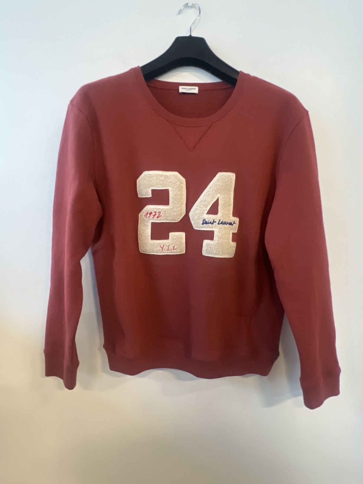 image of Saint Laurent Paris Saint Laurent Appliqué Crewneck Sweatshirt in Rust, Men's (Size Medium)