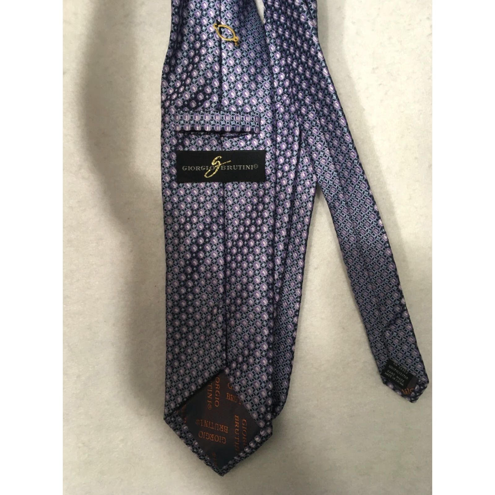Vintage Giorgio Brutini Silk Lavender Mix Shapes Necktie Men's Classic Tie Silk Purple 57"-60" Size ONE SIZE - 4 Thumbnail
