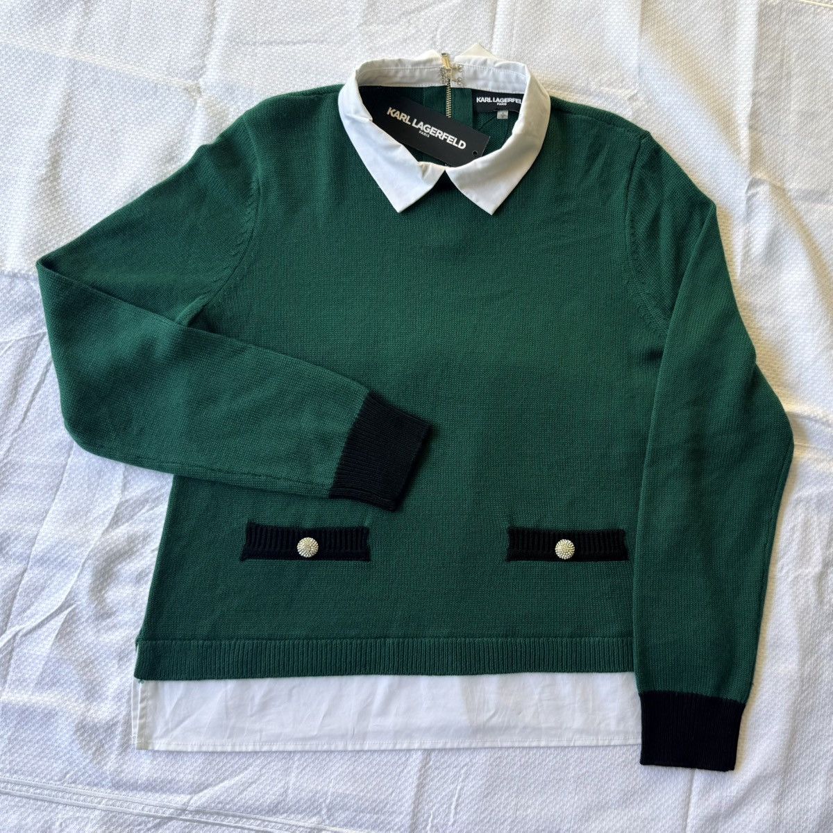 Karl Lagerfeld Karl Lagerfeld Green Sweater with Black Details | Size S Size S / US 4 / IT 40 - 5 Thumbnail