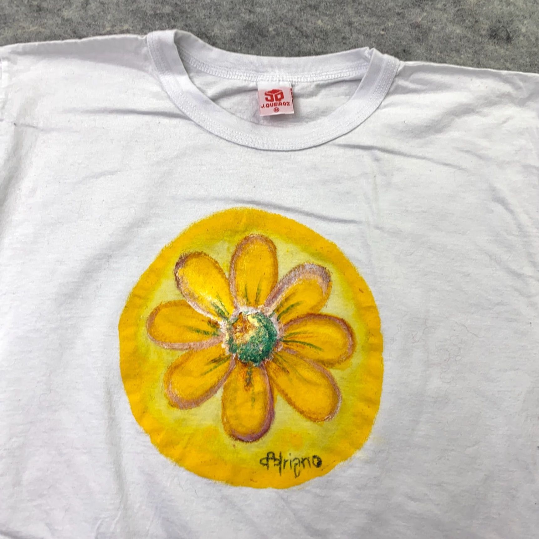 Vintage J Quieroz Shirt Mens Medium White Artist Wearable Art Yellow Flower Brazil Size US M / EU 48-50 / 2 - 4 Thumbnail