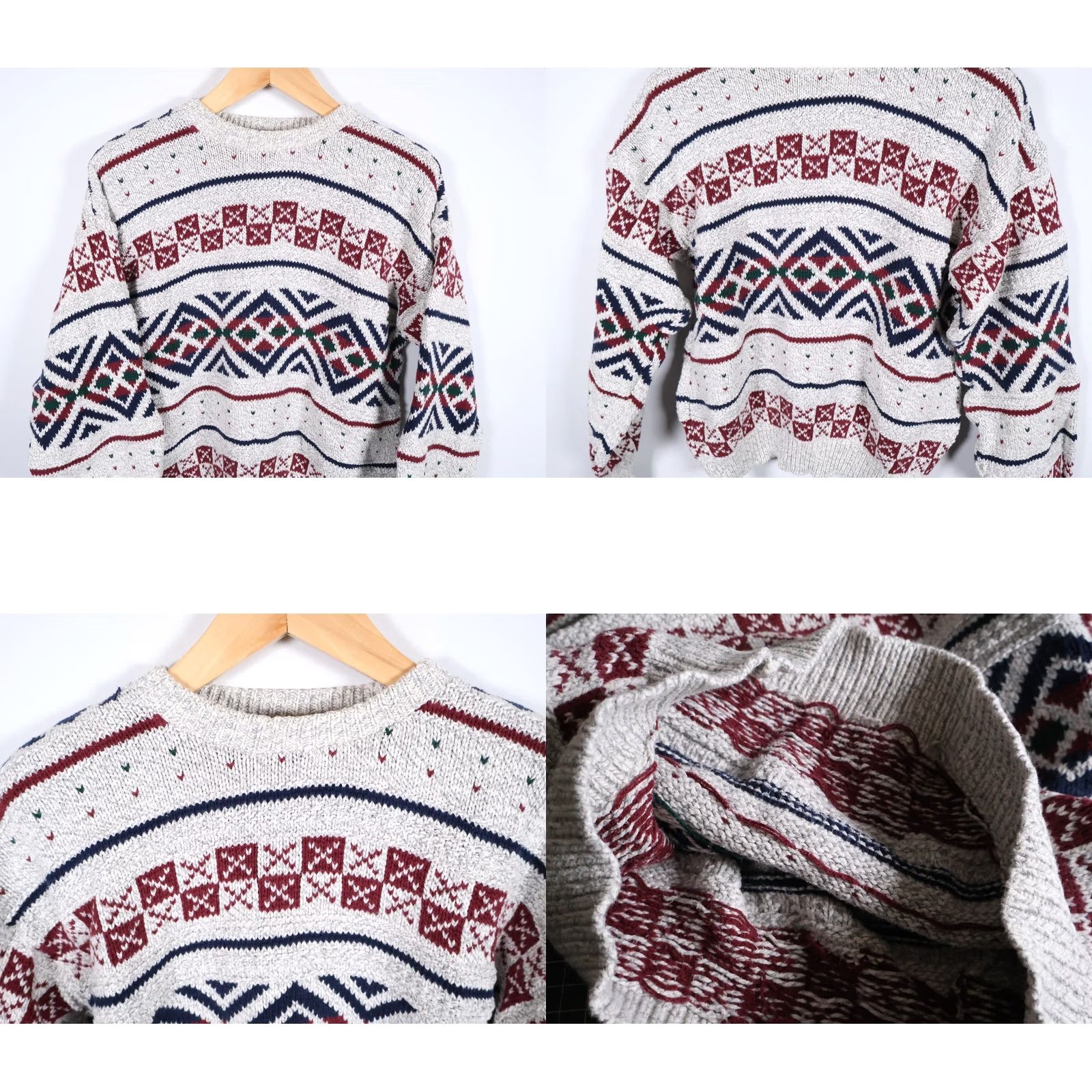 Vintage VINTAGE Expressions Sweater Geometric Heavyweight Cotton Knit Men's Large Gray Pullover Crew Neck Long Sleeve Casual Fall Winter Size US L / EU 52-54 / 3 - 8 Thumbnail