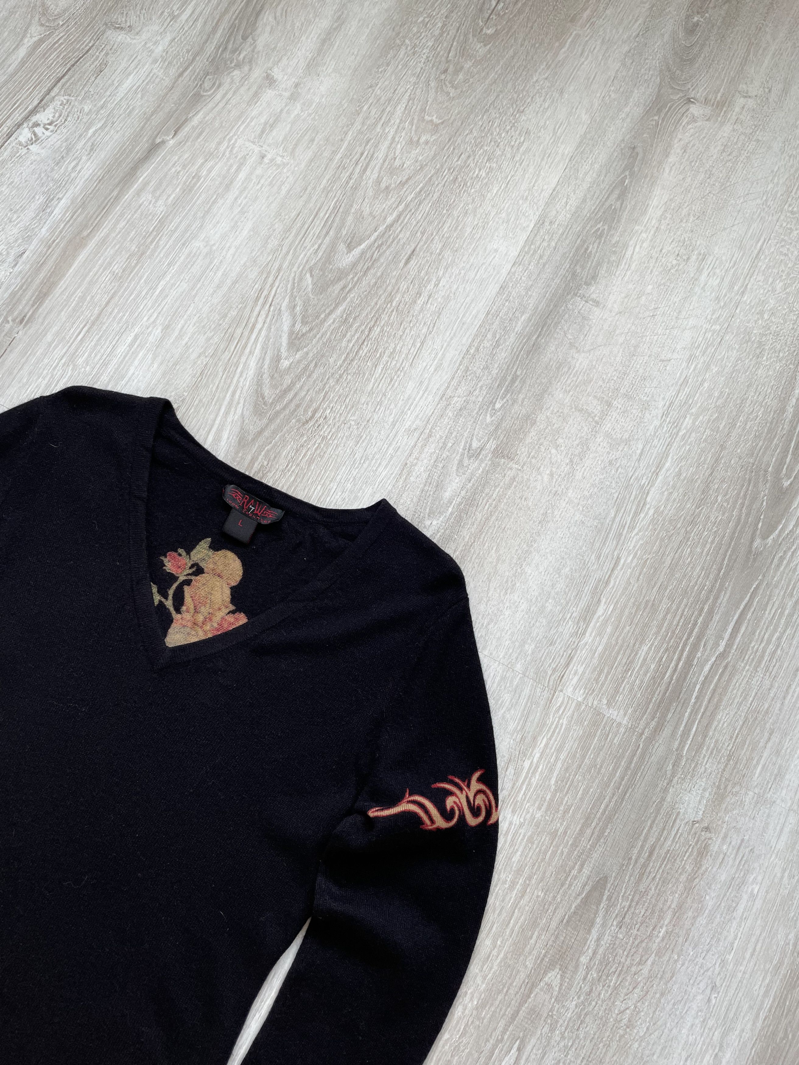 If Six Was Nine Vintage Y2K RAW Tattoo Roses Cashmere Cardigan Size M / US 6-8 / IT 42-44 - 2 Thumbnail