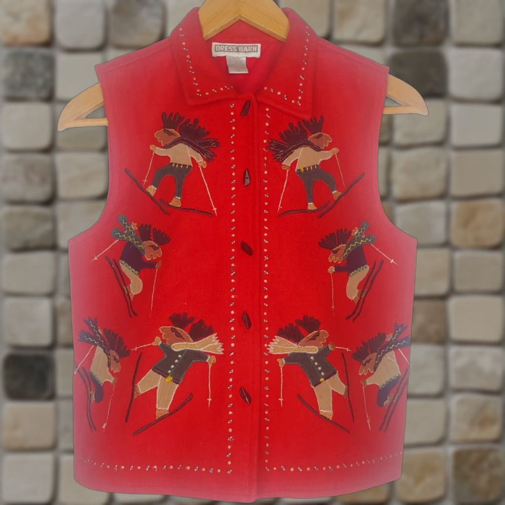 Vintage VINTAGE Dressbarn Vest Women Medium Skiing Moose Wool Blend Toggle Buttons Red Ski Cabincore vest Womens Size M / US 6-8 / IT 42-44 - 1 Thumbnail