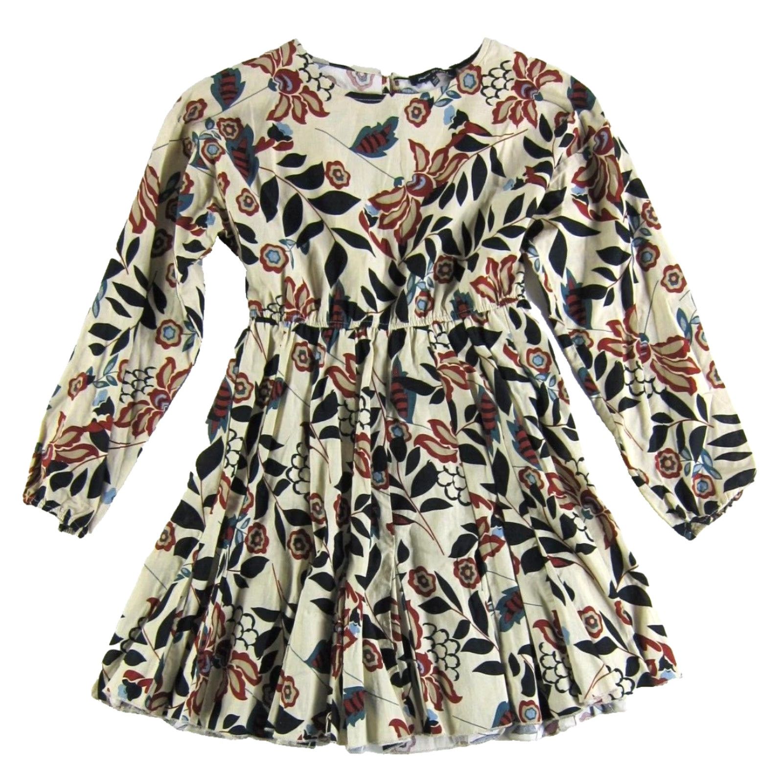 Vintage Jacquie The Label 100% Cotton Ivory Red Green Floral Long Sleeve Smock Dress S Size S / US 4 / IT 40 - 2 Thumbnail