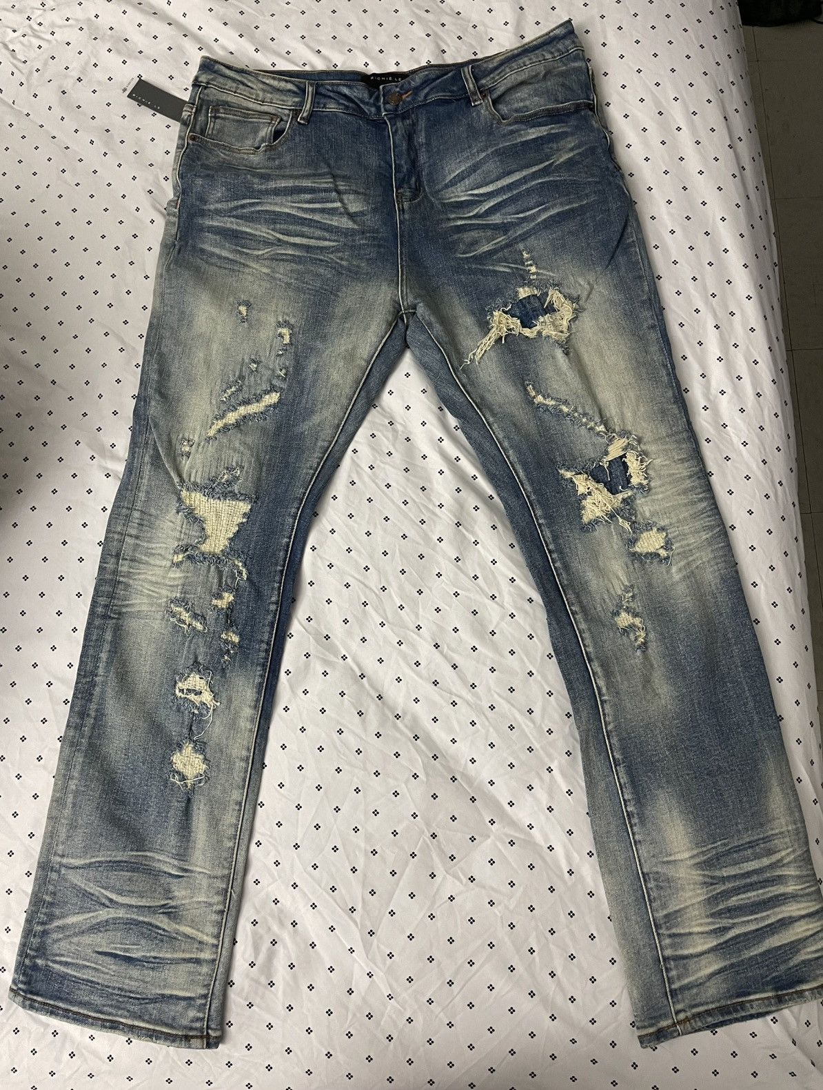 Richie Le Collection RICHE LE MEN’S RELAXED DENIM - DISTRESSED BLUE Size US 34 / EU 50 - 1 Thumbnail