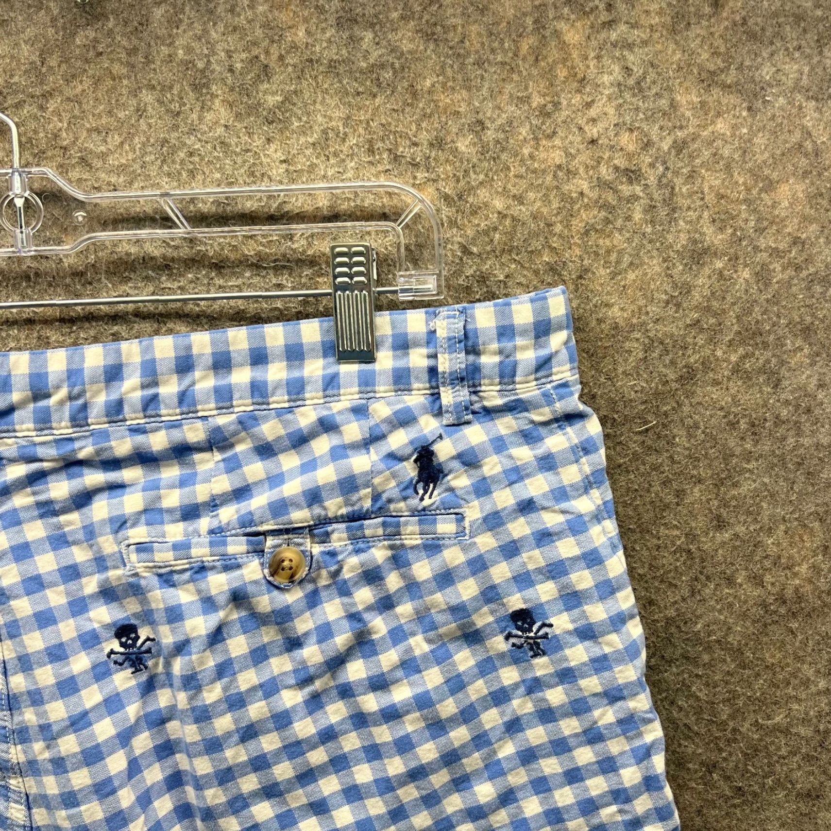 Polo Ralph Lauren Polo Ralph Lauren Shorts Mens 36 Blue White Gingham Skull Embroidered Cotton AOP Shirt? Size US M / EU 48-50 / 2 - 6 Thumbnail