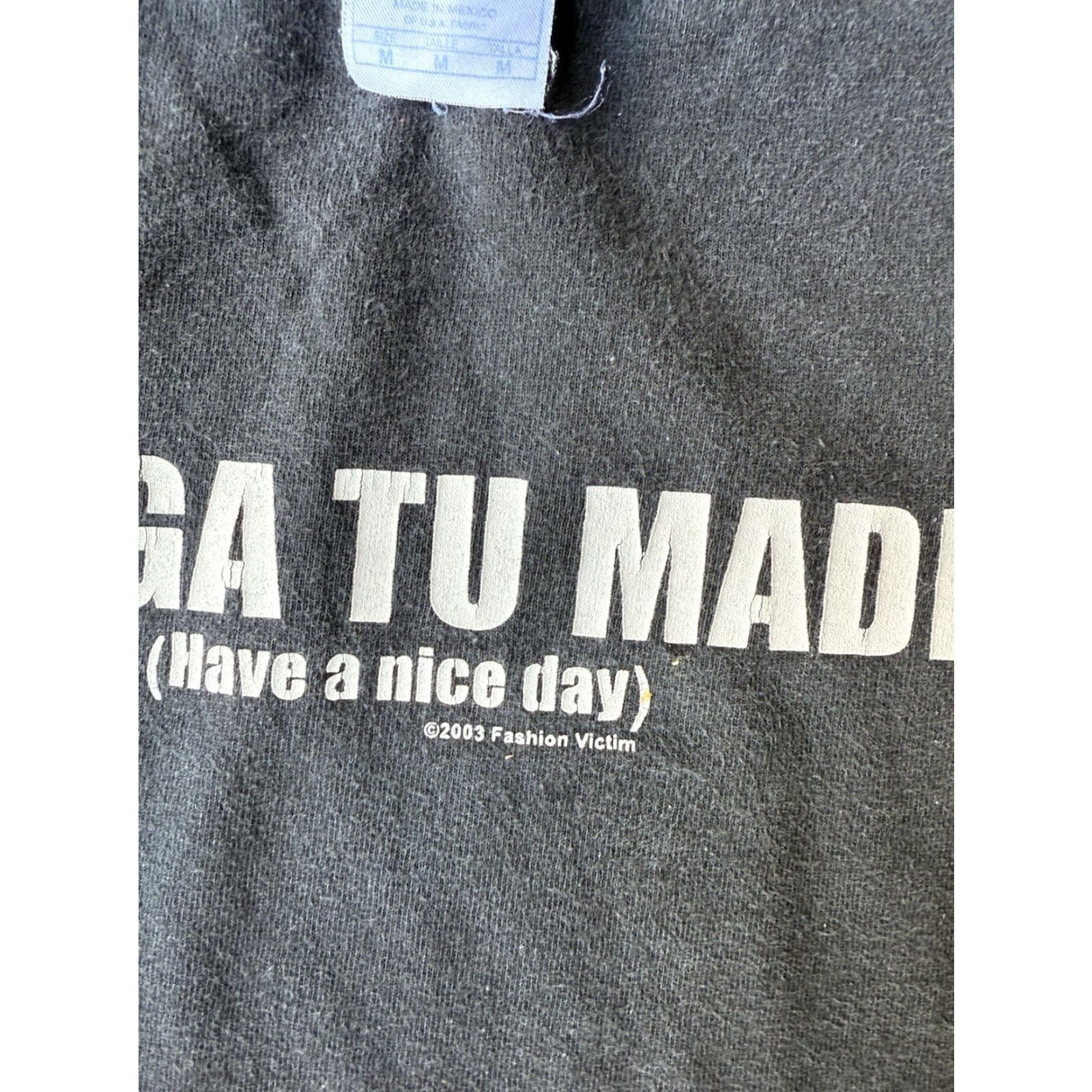 Vintage VINTAGE Fashion Victim T-Shirt Medium Black 2003 Slogan Chinga Tu Madre 90s Rock Punk Quotes Graphic Print Unisex Adults Size US M / EU 48-50 / 2 - 4 Thumbnail