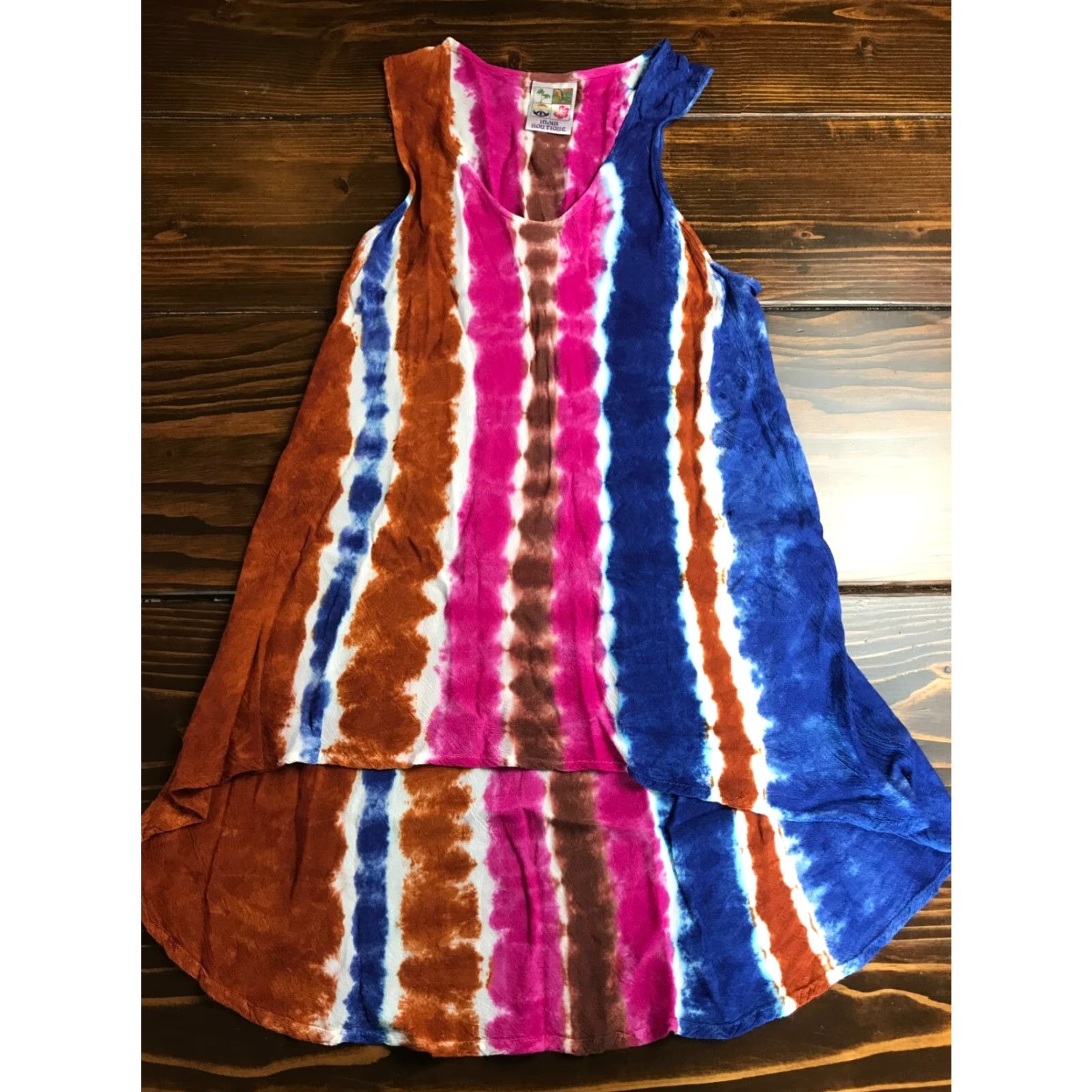 Vintage India Boutique Tank Top Women's One Size Blue Pink Brown White Tie Dye Sleeveless Scoop Neck Casual Regular Size ONE SIZE - 2 Thumbnail