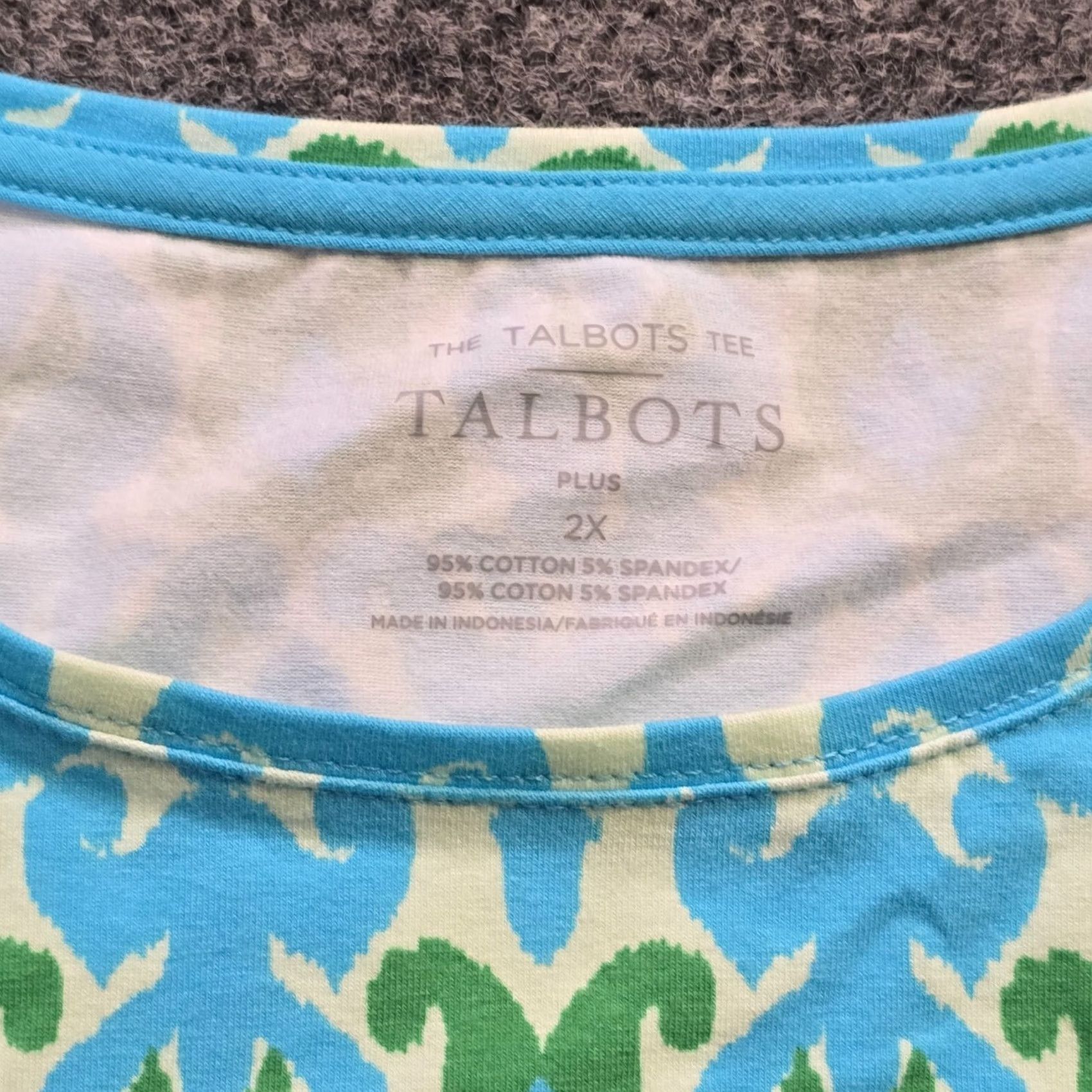 Talbots Talbots Top Shirt Womens 2X Blue Green Short Sleeve Casual Career Geometric Knit Nonlogo Pullover Round Neck Stretchy Fitted Classic Size XXL / US 16-18 / IT 52-54 - 3 Thumbnail