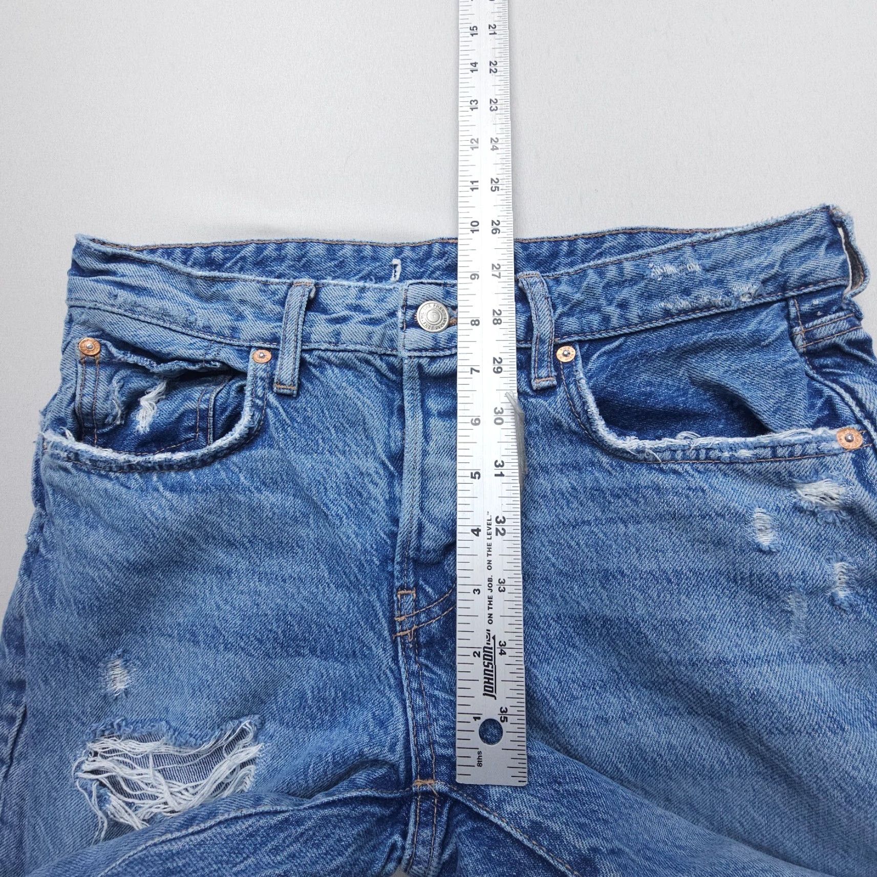 Free People Free People We The Free Distressed Crop Jeans Womens 31 x 25 Button Fly Denim Size 24" / US 00 / IT 34 - 6 Thumbnail