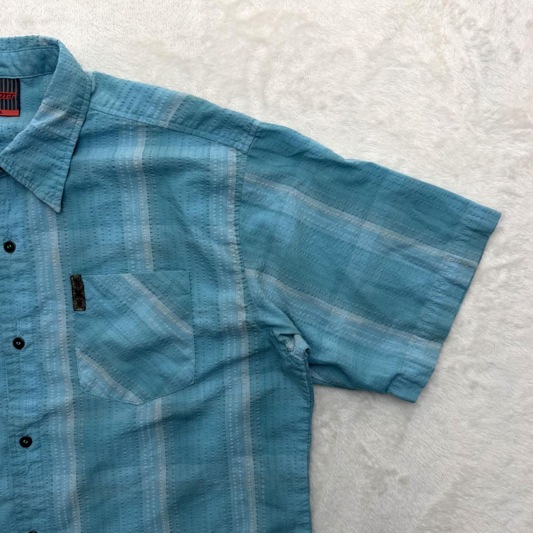 Vintage SCOTT Shirt Mens XL Blue Striped Textured Woven Button-Up Short Sleeve Casual Crew Neck Collared Size US XL / EU 56 / 4 - 3 Thumbnail