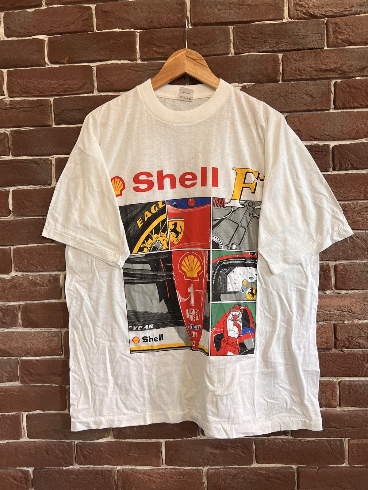 image of Formula Uno x Racing Vintage Ferrari Formula 1 Car Racing 90's Tshirt Hype White, Men's (Size 2XL)