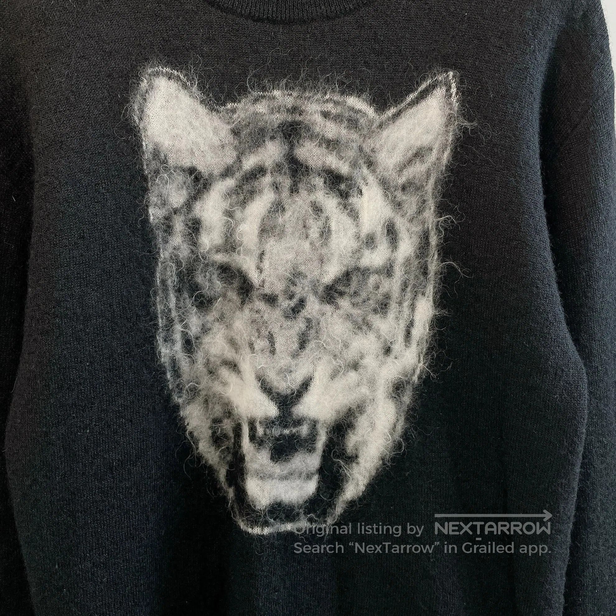 Saint Laurent Paris Black Tiger Head Print Long Sleeve Sweater. Size US S / EU 44-46 / 1 - 5 Thumbnail