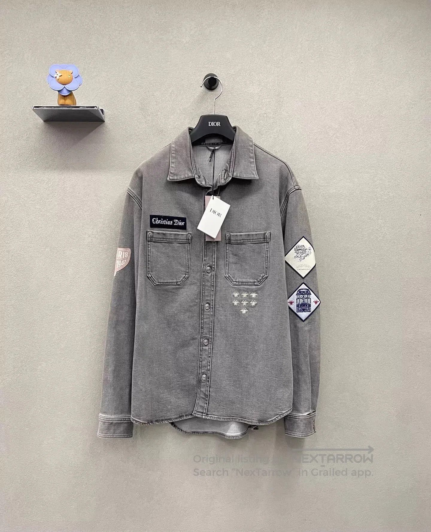 Dior Gray Button-Up Shirt with Embroidered Patches. Size US M / EU 48-50 / 2 - 1 Thumbnail