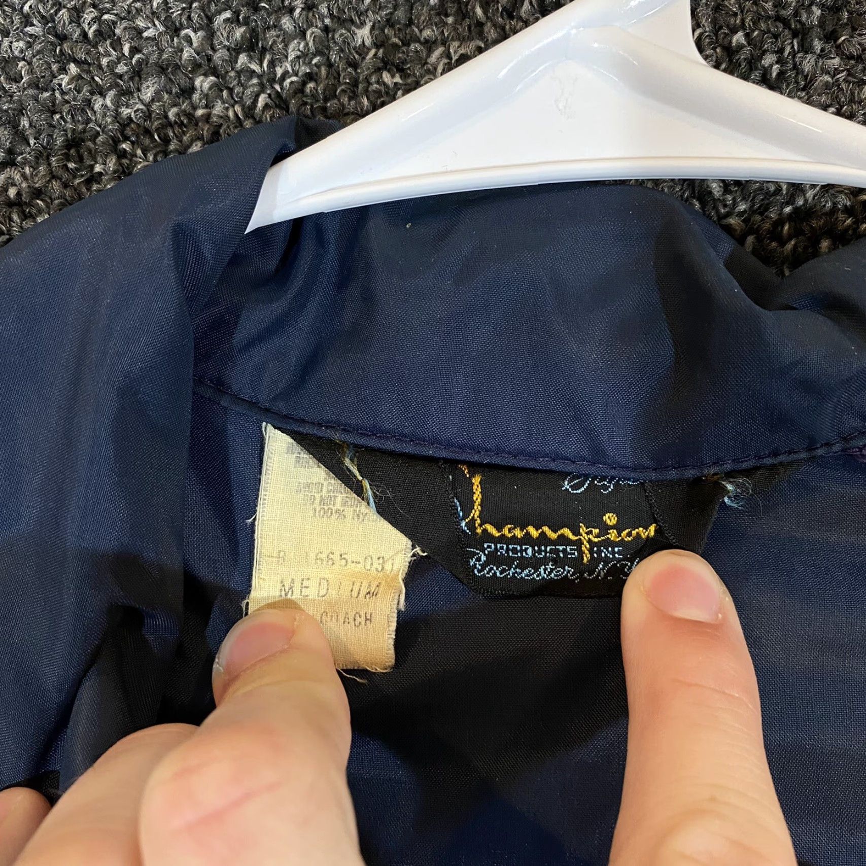 Champion VINTAGE Champion Hood College Jacket Medium Navy Blue Snap Blazers Maryland Mens Size 40R - 4 Thumbnail
